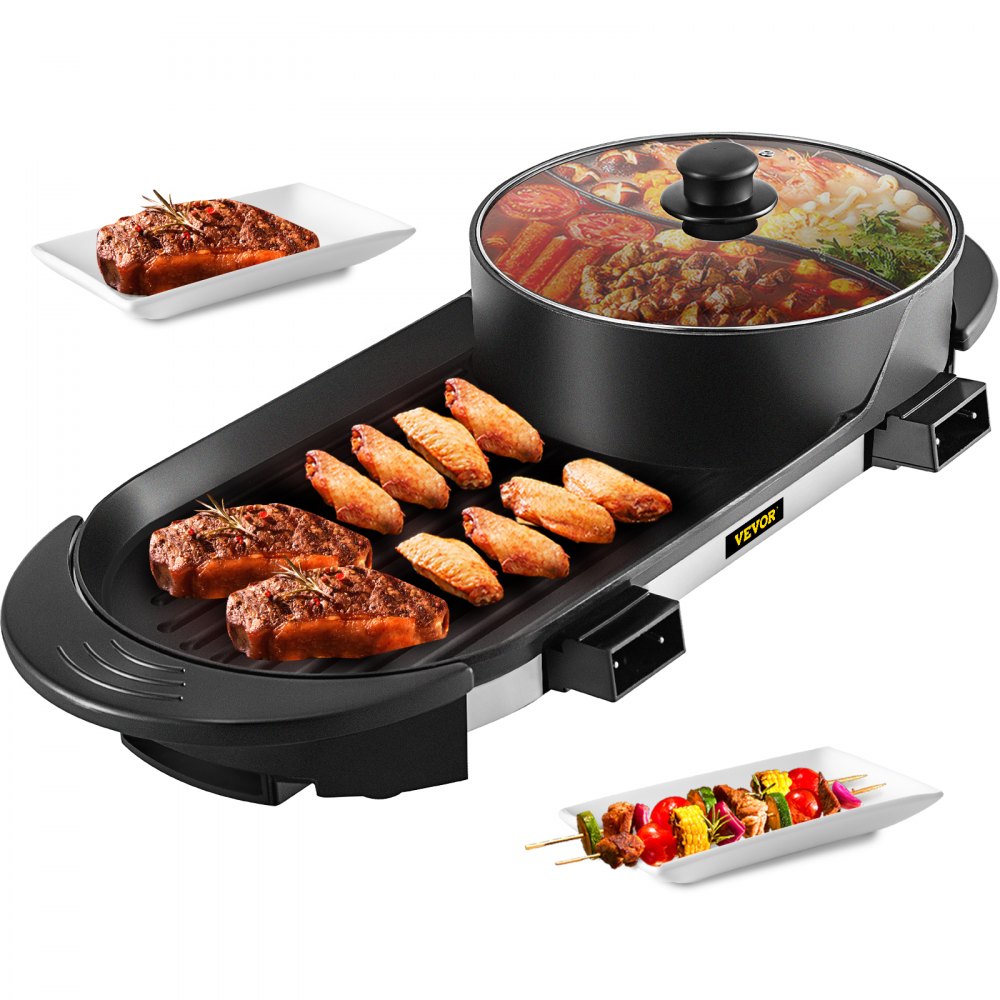 VEVOR 2 in 1 Elektrischer Hot Pot Grill 2200 W Multifunktionaler BBQ Hot Pot 67 x 28 x 17 cm Multifunktionaler Teppanyaki Grill 5 Einstellbare