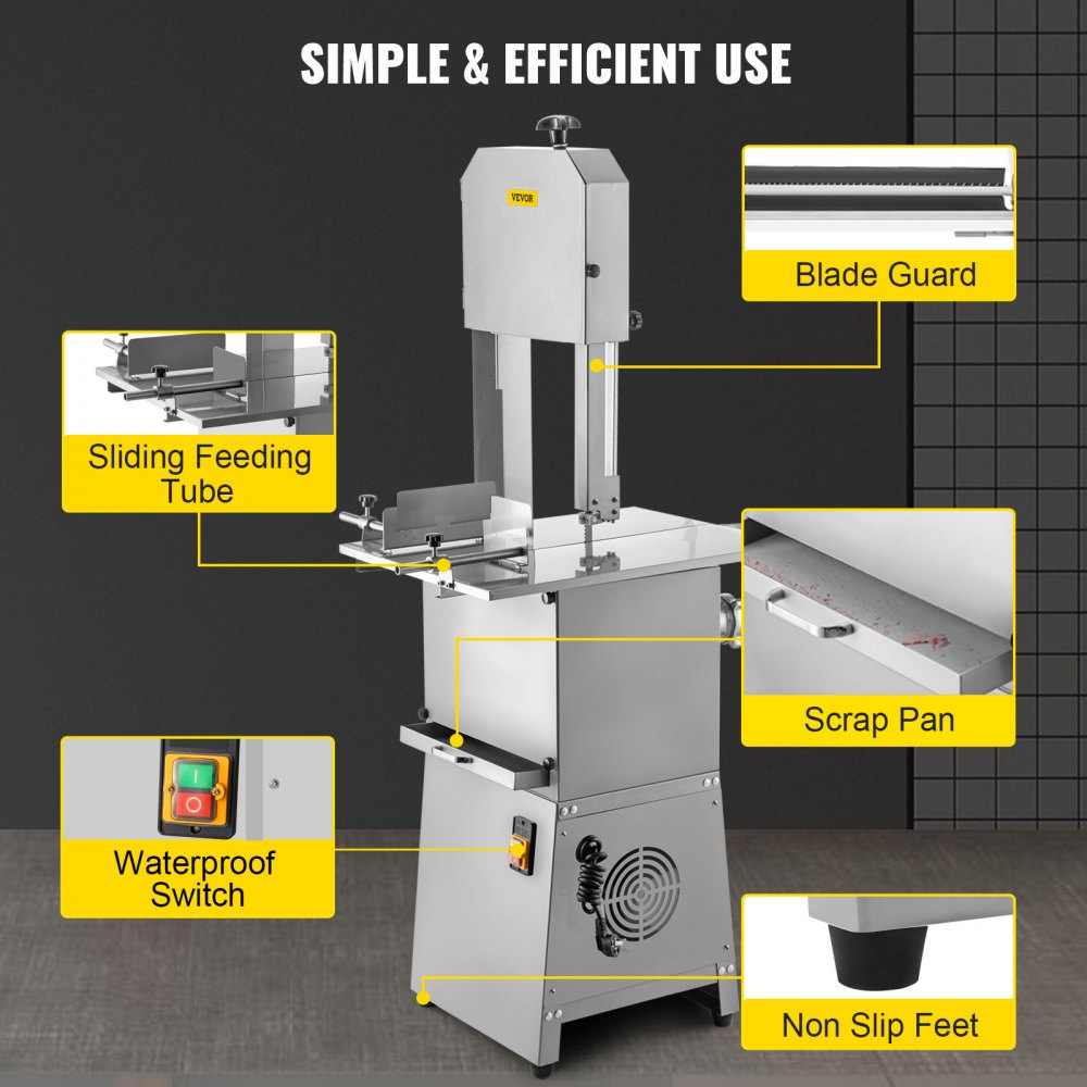 VEVOR Knochen Sägemaschine, 1100 W Elektrische Knochenschneidemaschine 250 kg/h Knochensäge Gefrorenes Fleisch, 600 x 465 x 15 mm Automatische Edelstahl Knochensägemaschine 2 in 1 Multifunktional