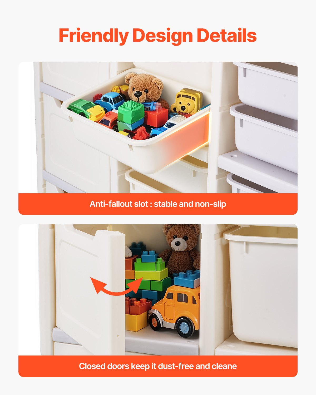 VEVOR Spielzeugaufbewahrung Bücherregal Spielzeugregal in Elefantenform, 4-stöckige multifunktionale Ablage mit 10 flexiblen Kunststoffbehältern, für Schlafzimmer Klassenzimmer (Grau + Beige)