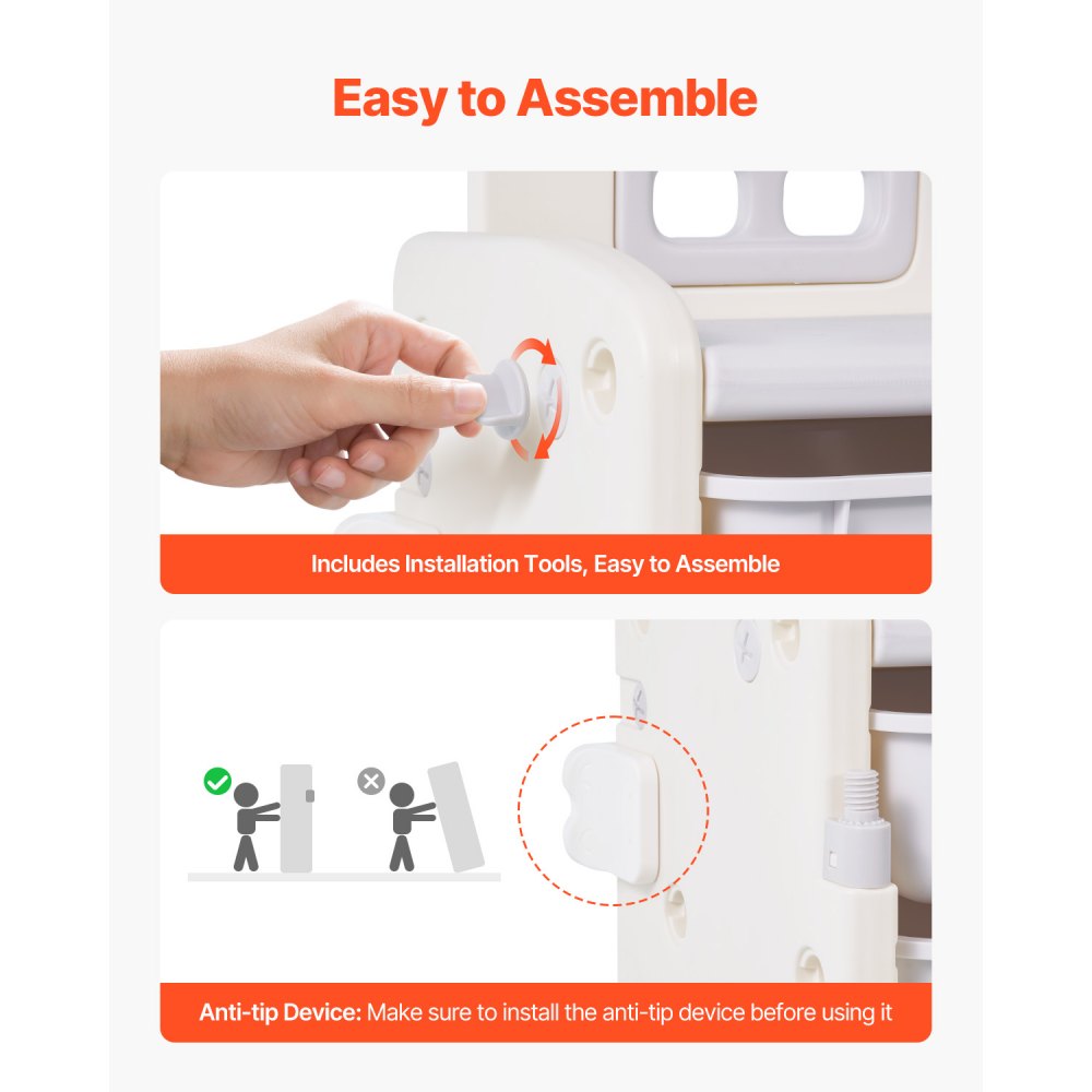 VEVOR Spielzeugaufbewahrung Bücherregal Spielzeugregal HDPE, 4-stöckige multifunktionale Ablage mit 10 flexiblen Kunststoffbehältern & Zeichenbrett, für Schlafzimmer Klassenzimmer (Grau + Beige)