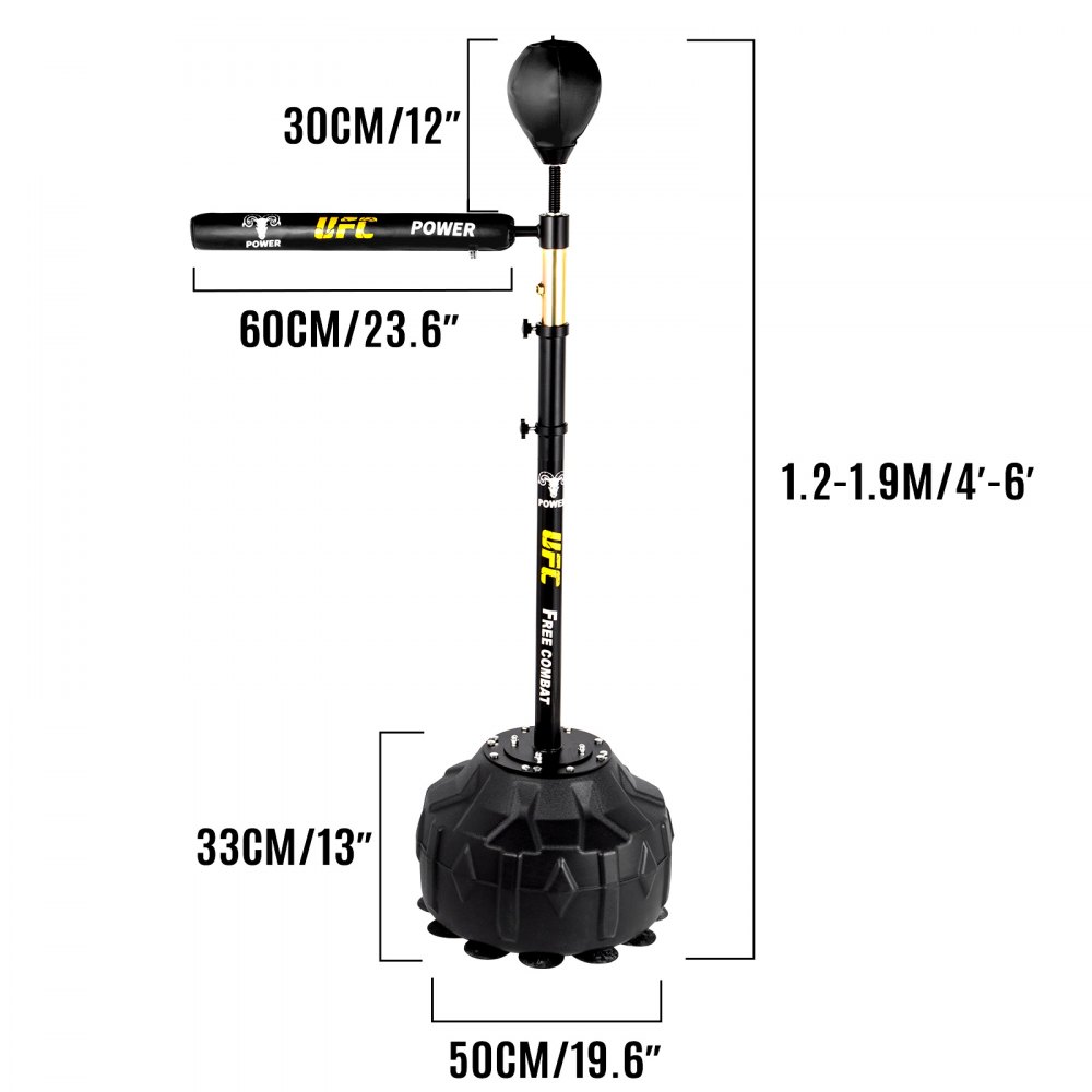 VEVOR 1,2-1,9 m Boxsack Höhenverstellbar Boxsack Stehend Ständer Punching für Training 12 kg Sport, Multifunktional Boxsack Halterung Freistehende mit Geschwindigkeit Ball Boxbirne(Schwarz)