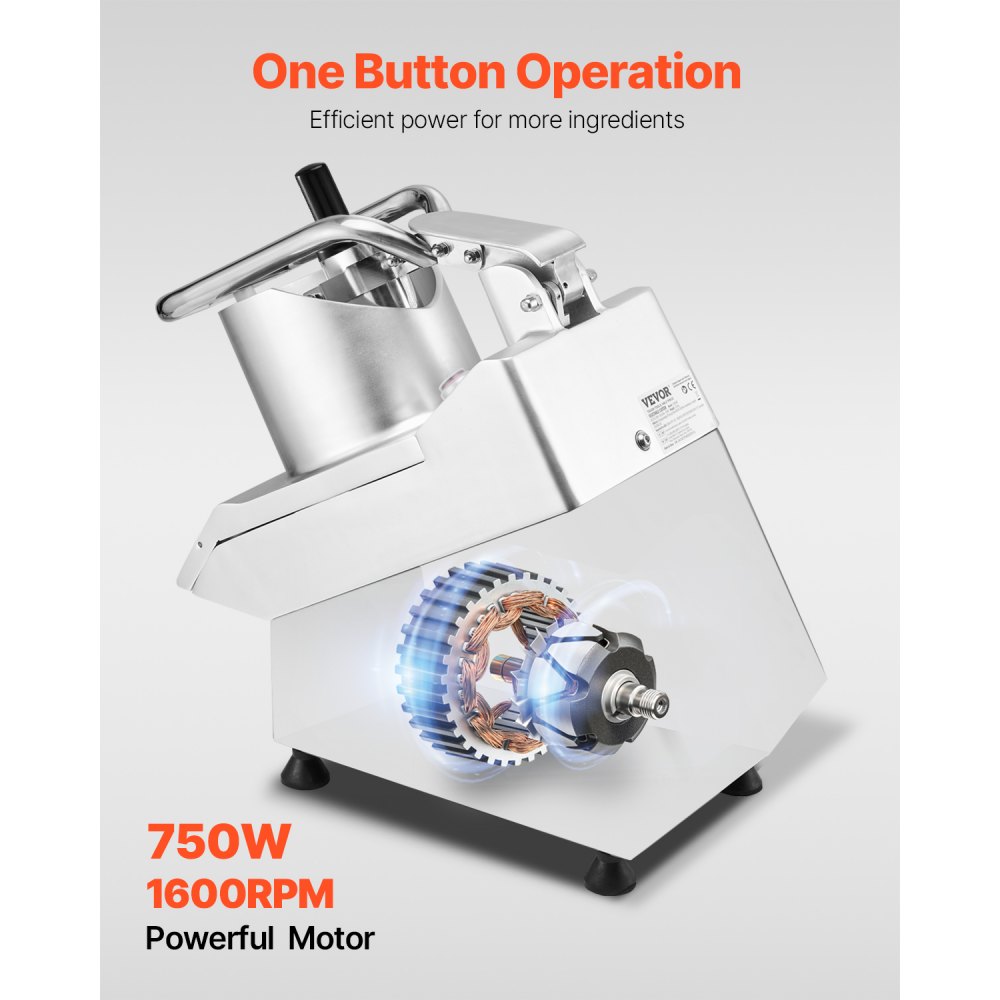 VEVOR Küchenmaschine Gemüseschneider Gemüsezerkleiner 2 Einfüllöffnungen, Schneider aus lebensmittelechtem Edelstahl mit 6 abnehmbaren Klingen, 3/5/7/10 mm Raspel, 2/4 mm Hobel, für Gemüse Obst