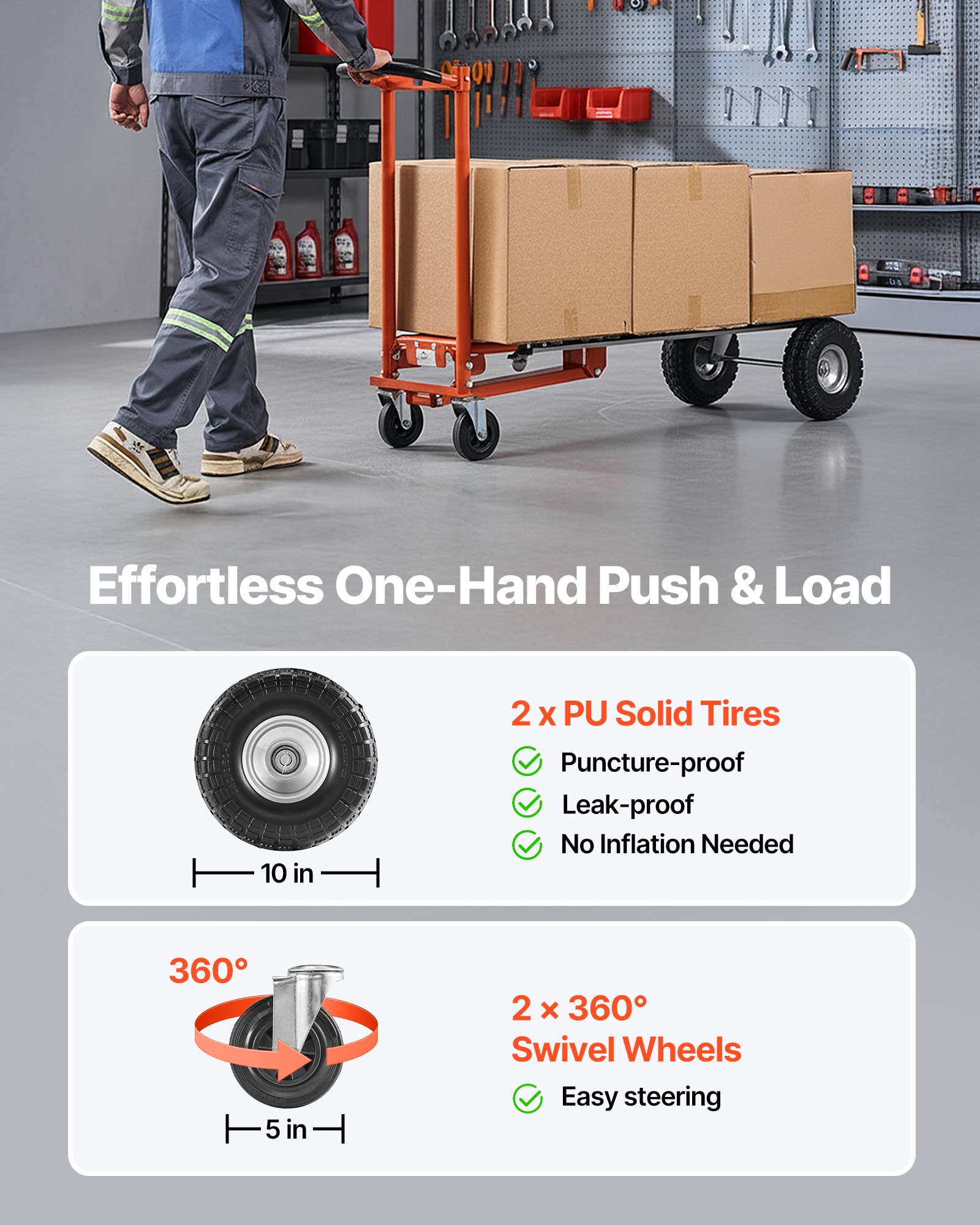 VEVOR 4 in 1 Hand Truck, 453.6 kg Load Capacity for 4-Wheel Mode, Convertible Hand Truck Dolly with Non-Slip Handle & Wheels, Aluminum Alloy Portable Trolley Dolly for Moving Home, Office, Warehouse