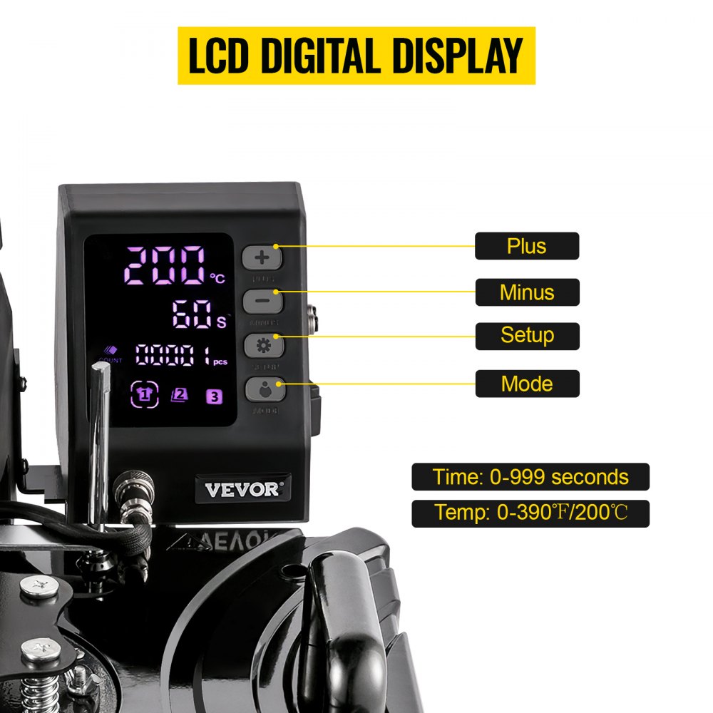 VEVOR Transferpresse T-Shirtpresse 8 in 1 Schwarz Heißpresse Hitzepresse 30x38cm