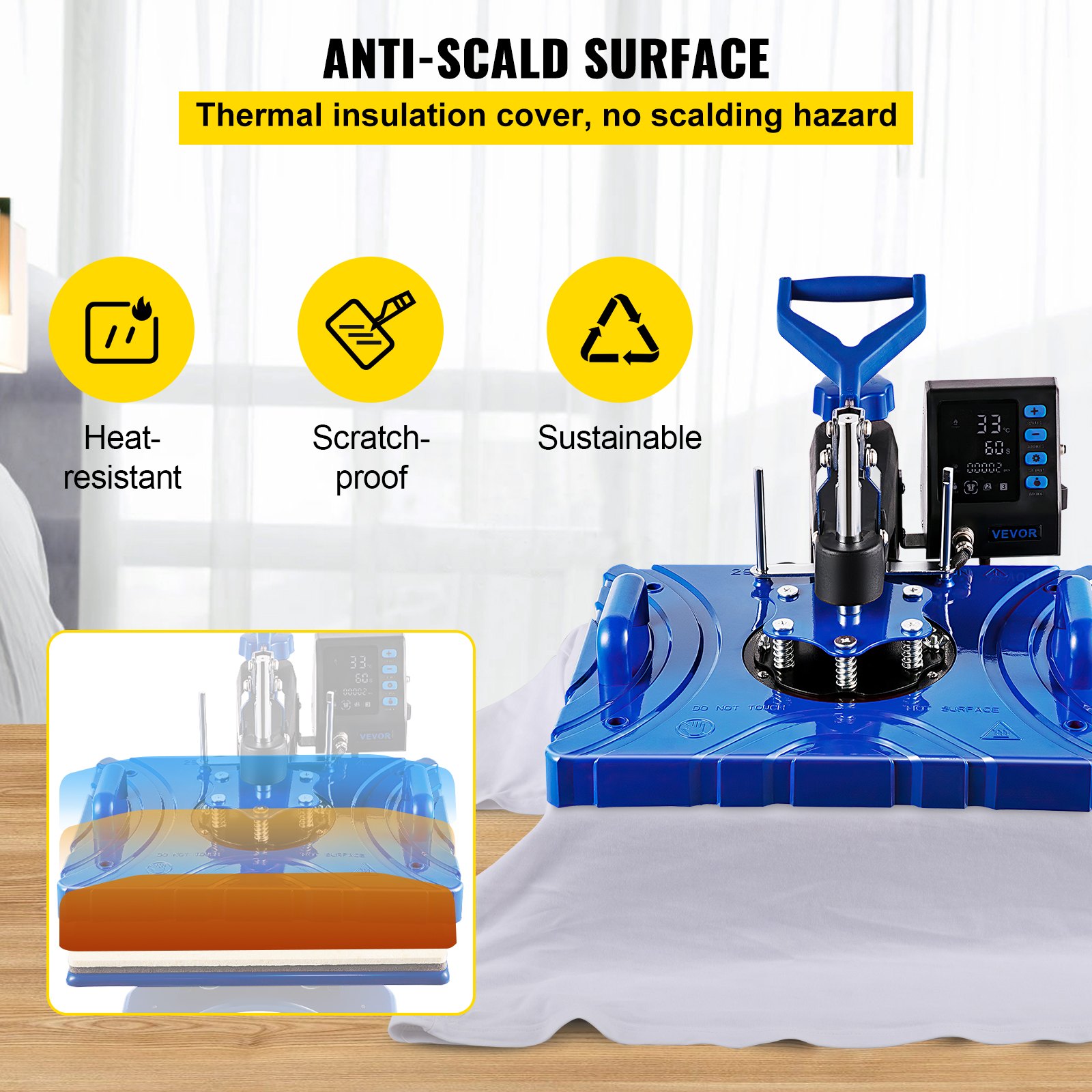 VEVOR Transferpresse  6 in 1 Heißpresse Maschine 38 x 29 cm T-shirt Presse Maschine 1000 W  Hitzepresse Maschine DIY Heat Press Blau und Schwarz Digitaler LED-Temperatur und Zeitcontroller