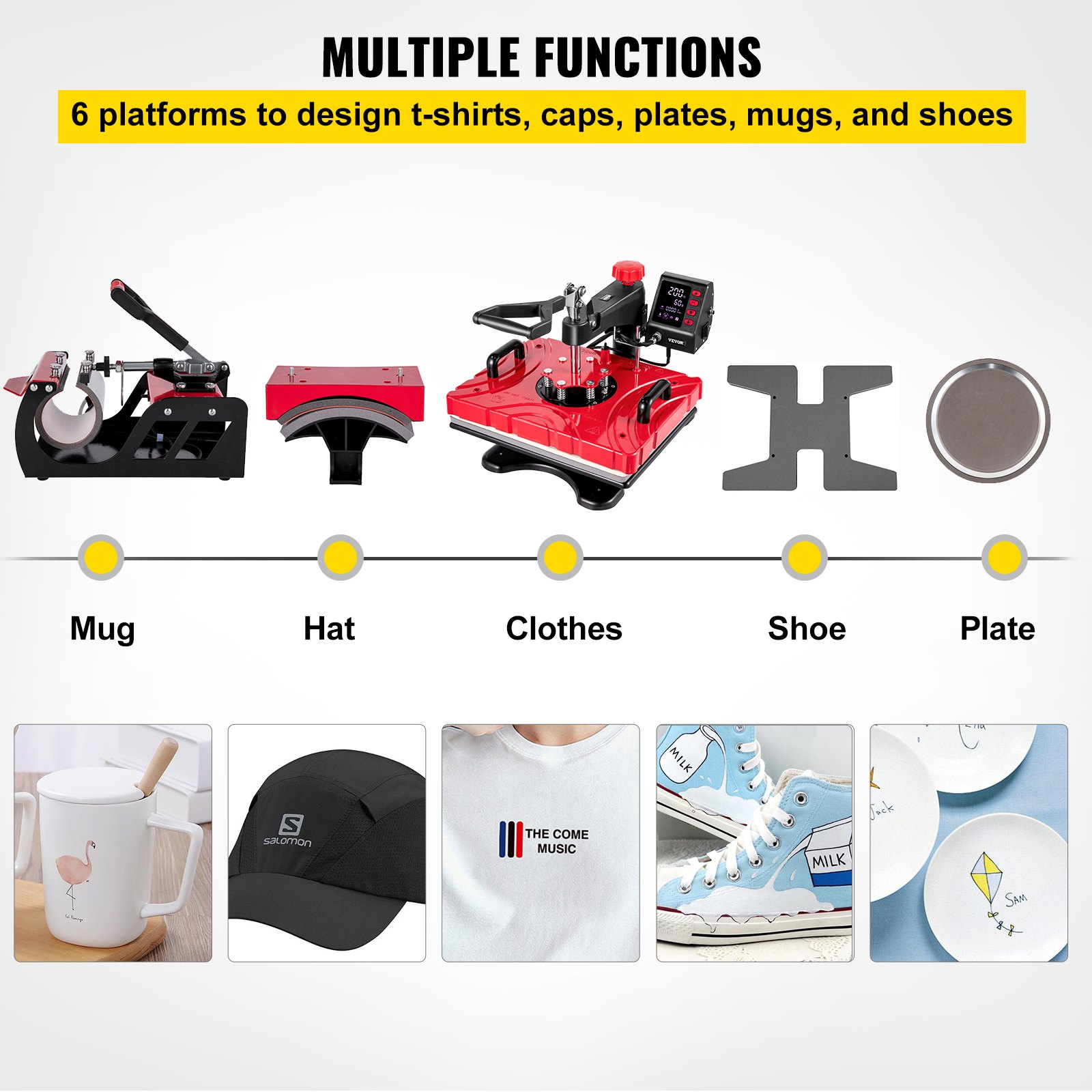 Vevor Transferpresse T-shirtpresse 6 In 1 Rot Heißpresse Hitzepresse 30 X 38 Cm