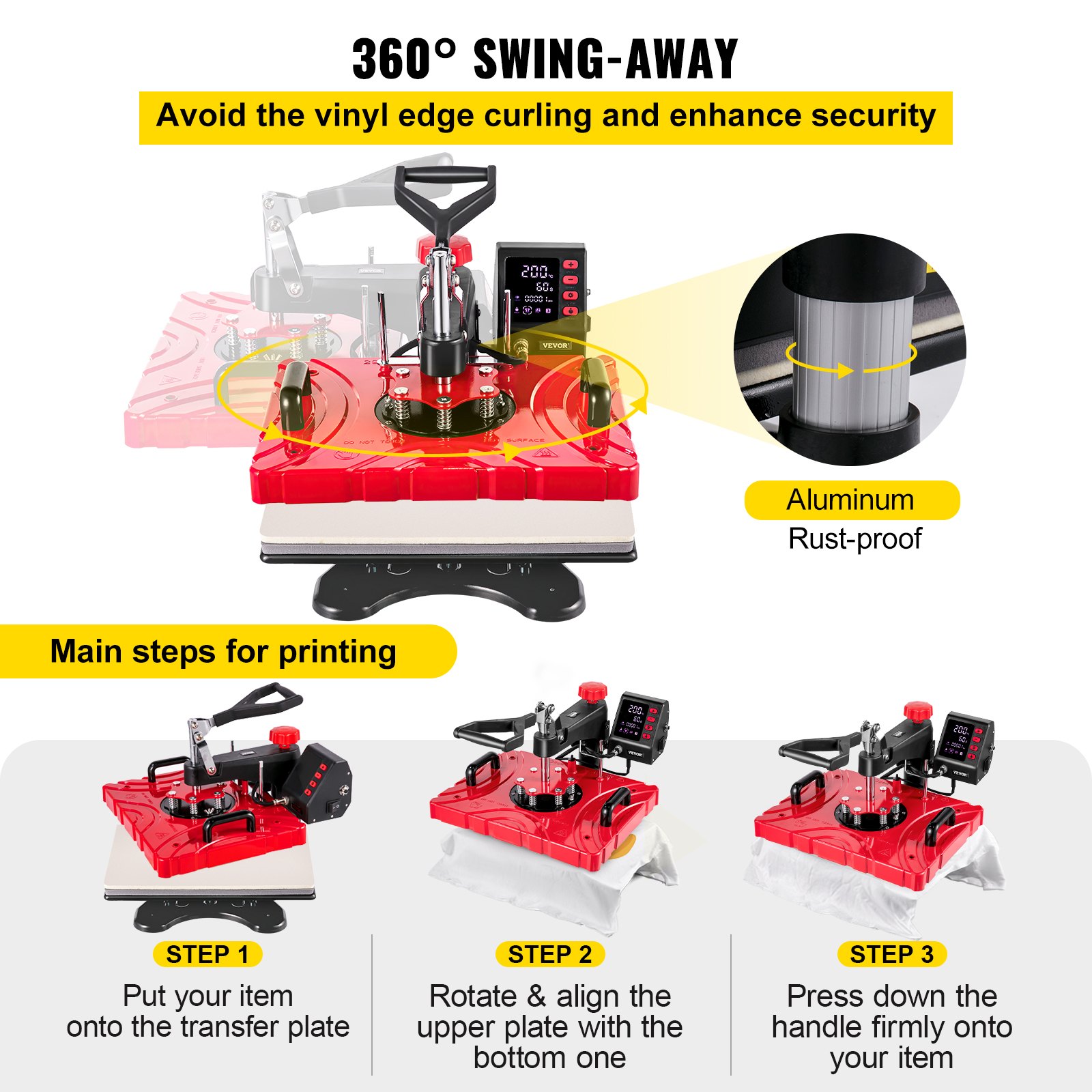 Vevor Transferpresse T-shirtpresse 6 In 1 Rot Heißpresse Hitzepresse 30 X 38 Cm