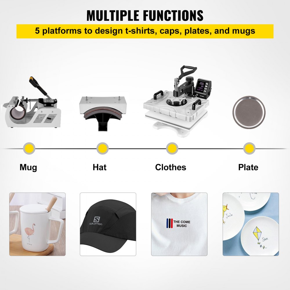 Vevor Transferpresse T-shirtpresse 5in1 Weiß Heißpresse Hitzepresse 1kw 38x30cm