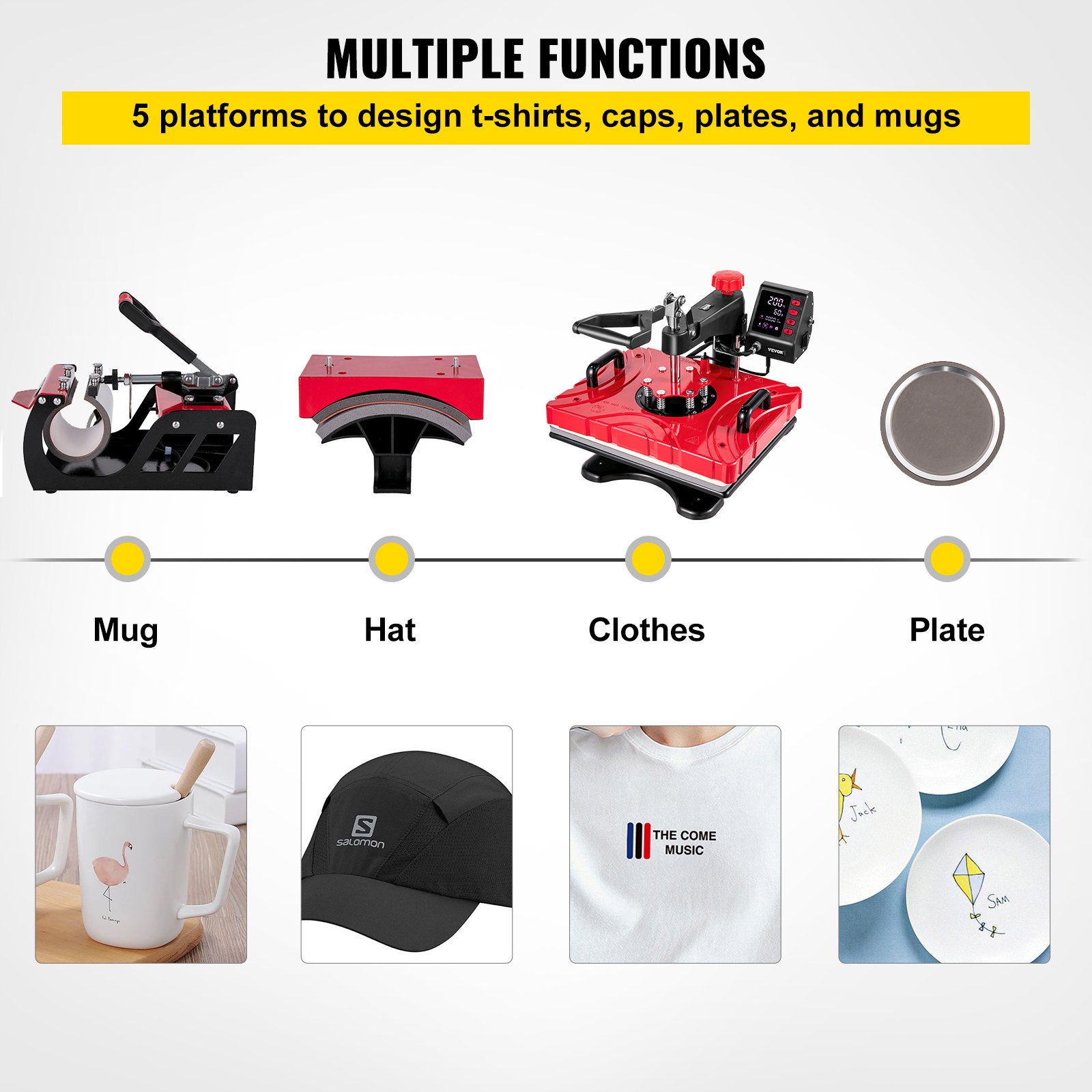 Vevor Transferpresse T-shirtpresse 5 In 1 Rot Heißpresse Hitzepresse 30 X 38 Cm