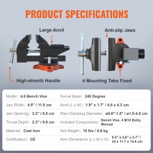VEVOR Schraubstock Amboss 240° drehbar 1,5-4,5 cm Spannweite Werkbankschraubstock