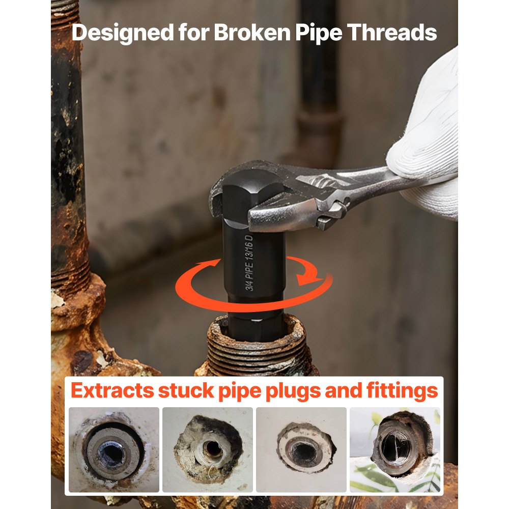 VEVOR Rohrauszieherset (9-tlg.) Rohrauszieher aus Cr-Mo-Stahl, mit Aufbewahrungskoffer, zum Entfernen Beschädigter Gewinderohre und -Fittings von 3,2  bis 25,4 mm, für Installateure und Mechaniker