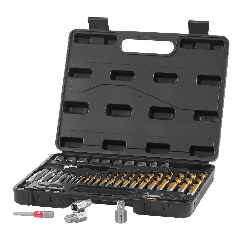 VEVOR Bolzenausdreher-Set mit Bohrern 41-tlg. Schraubenausdreher mit Adaptern & Stabilem Aufbewahrungskoffer, Schraubenlöser aus Cr-Mo-Stahl zum Entfernen von Bolzen & Muttern & Schrauben
