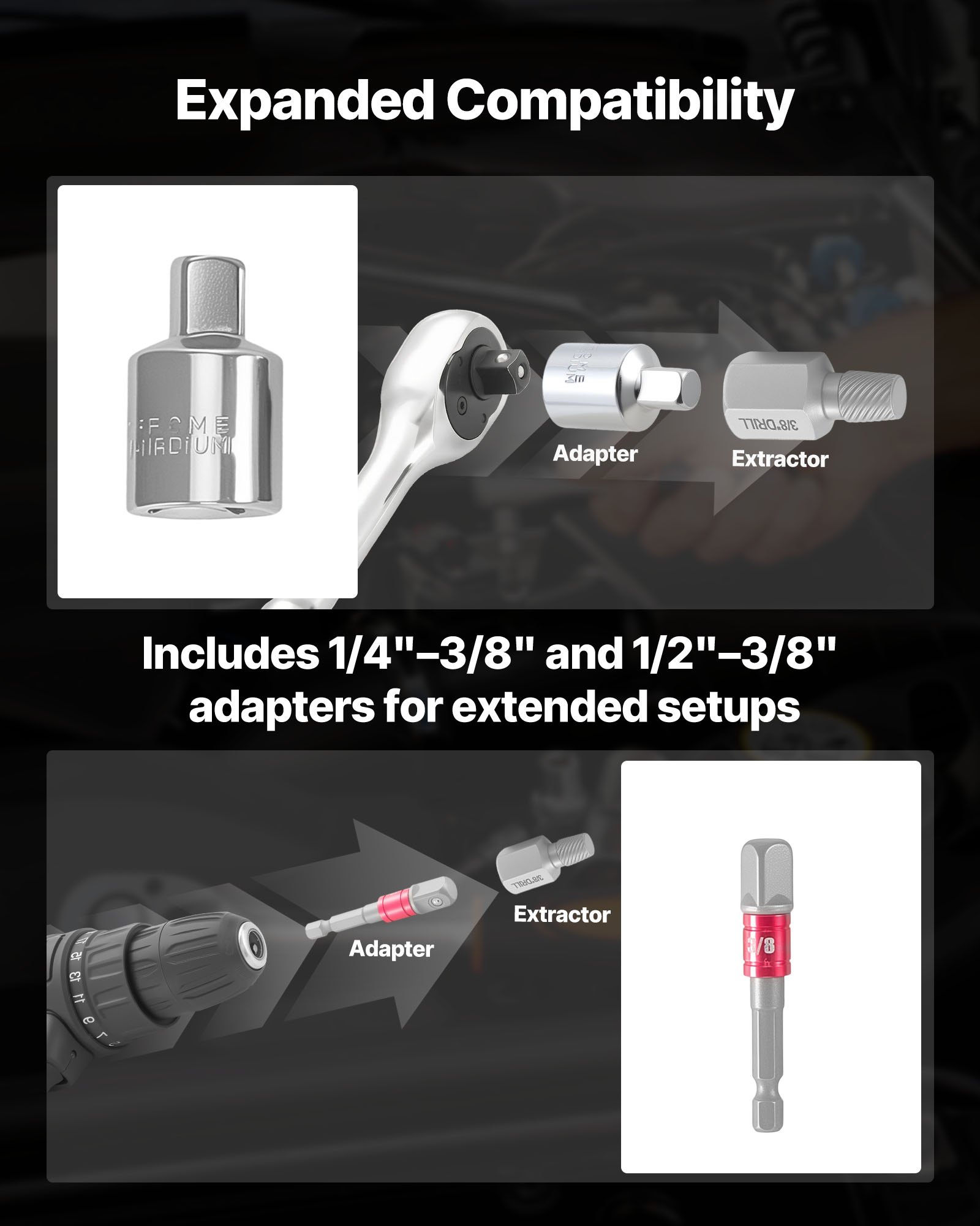 VEVOR Bolzenausdreherset 27-tlg. Schraubenausdreherset (Sechskant-Mehrzahn) mit Adaptern & Stabilem Aufbewahrungskoffer (Schwarz), Schraubenlöser aus Cr-Mo-Stahl zum Entfernen von Bolzen & Schrauben