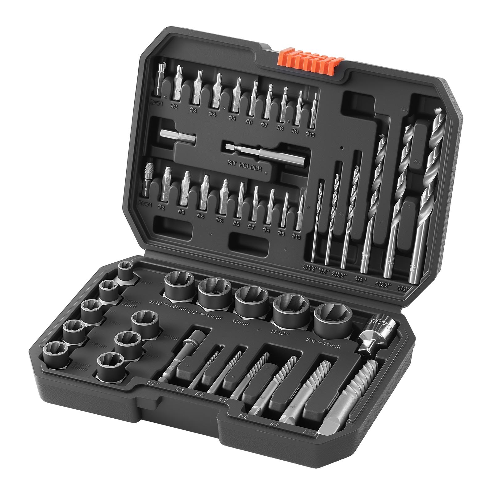 VEVOR Bolzenausdreher-Set mit Bohrern, 49-tlg. Schraubenausdreher mit Adapter & Stabilem Aufbewahrungskoffer, Schraubenlöser aus Cr-Mo-Stahl zum Entfernen von Bolzen & Muttern & Schrauben