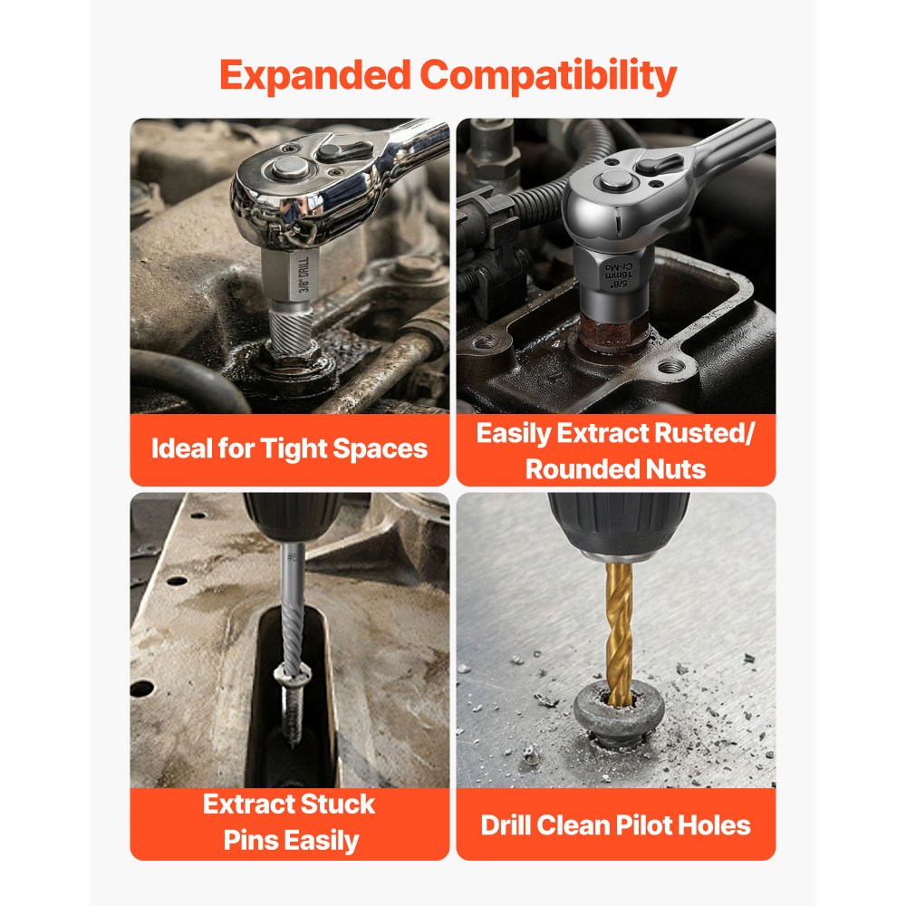 VEVOR Bolzenausdreher-Set 63-tlg. Schraubenausdreher mit Muttern- und Bolzenausdrehern & Mutternsprengern & Gewindebohrern & Bohrern & Schraubenschlüsseln & Adaptern & Tragkoffer, Mutterausdreher