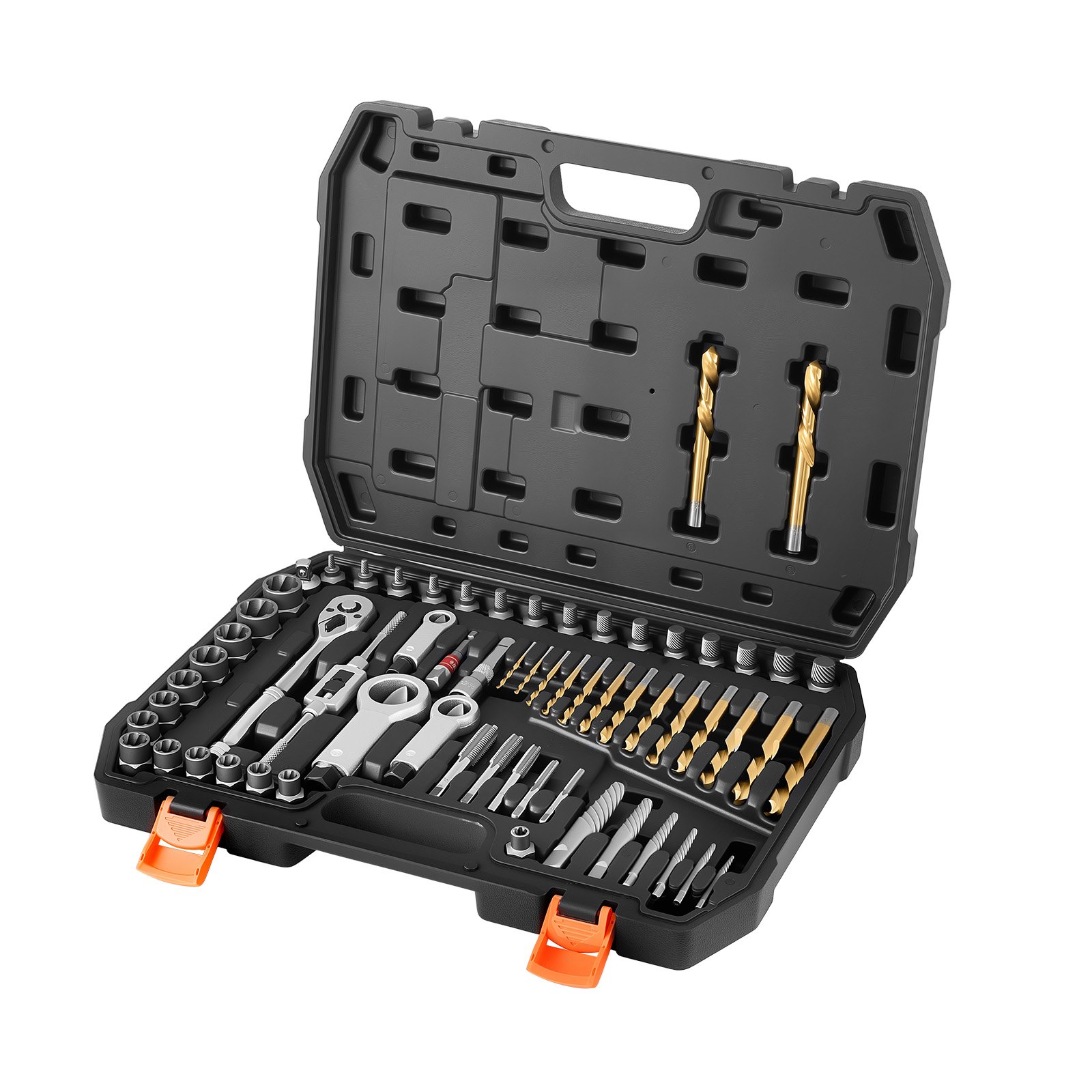 VEVOR Bolzenausdreher-Set 63-tlg. Schraubenausdreher mit Muttern- und Bolzenausdrehern & Mutternsprengern & Gewindebohrern & Bohrern & Schraubenschlüsseln & Adaptern & Tragkoffer, Mutterausdreher