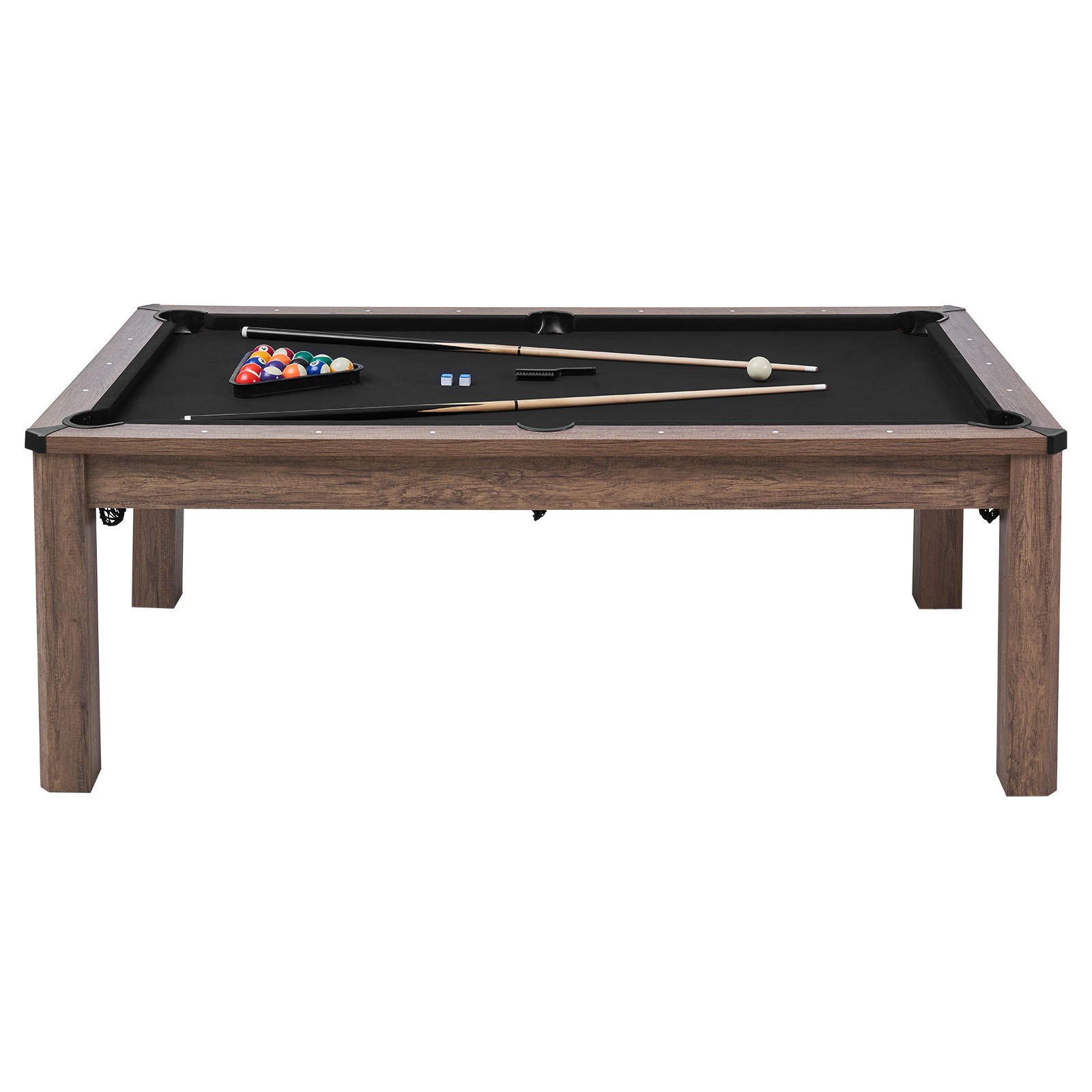 VEVOR 214 cm Billardtisch 3 in 1 für Tischspiele mit Essplatte & Tischtennisplatte, 2 Bänke zur Aufbewahrung und für Zubehör, 137 kg belastbar, inkl. Queue-Ständer & Kreidebürste