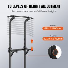 VEVOR Power Tower Dip-Station 10-stufig Höhenverstellbarer Klimmzugstangenständer 170,18-210,06 cm, Multifunktionales Krafttrainings-Workout-Gerät mit 4 Saugfußabdeckungen, Klimmzugstange Dip-Station