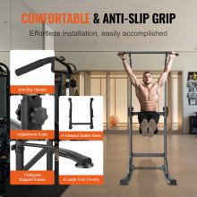 VEVOR Power Tower Dip-Station 10-stufig Höhenverstellbarer Klimmzugstangenständer 170,18-210,06 cm, Multifunktionales Krafttrainings-Workout-Gerät mit 4 Saugfußabdeckungen, Klimmzugstange Dip-Station