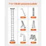 VEVOR Mehrzweckleiter, 7-in-1-Multifunktionsleiter, A-Rahmen mit 4 Stufen und Gerüstbrett, Teleskopleiter, Leitergerüst 4650 mm, strapazierfähig, 150 kg Tragkraft, für den Außenbereich