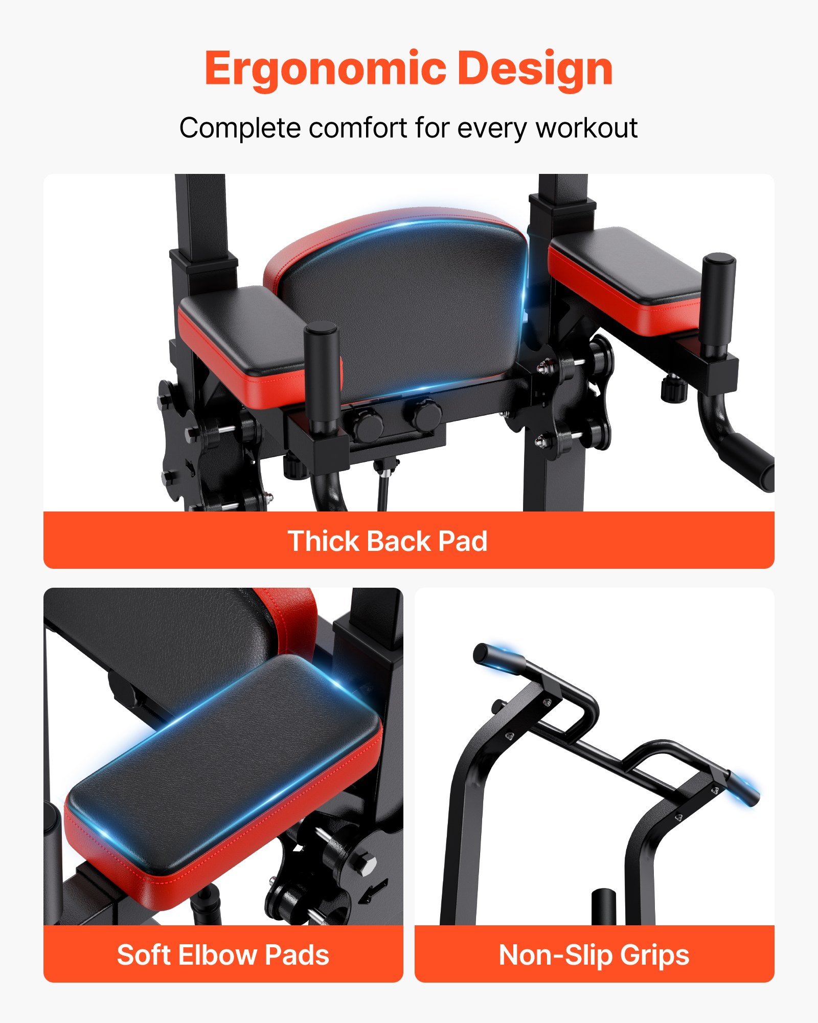 VEVOR Klimmzugstange Klimmzugstation Power Dip Station mit 150 kg Tragkraft & H-Rahmenkonstruktion stabilem Sockel & Unterstützungsplattform, 9-fach höhenverstellbar, Training von Armen Rücken