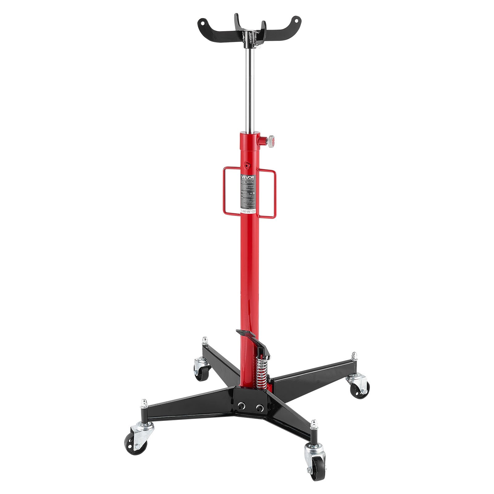 VEVOR hydraulischer Wagenheber Getriebeheber mit 500 kg Hubkapazität, Teleskop-Getriebeheber mit Pedal, 360°-Schwenkrad, 112-187 cm Hubhöhe, Hebezeug für Garage / Werkstatt Rot + Schwarz