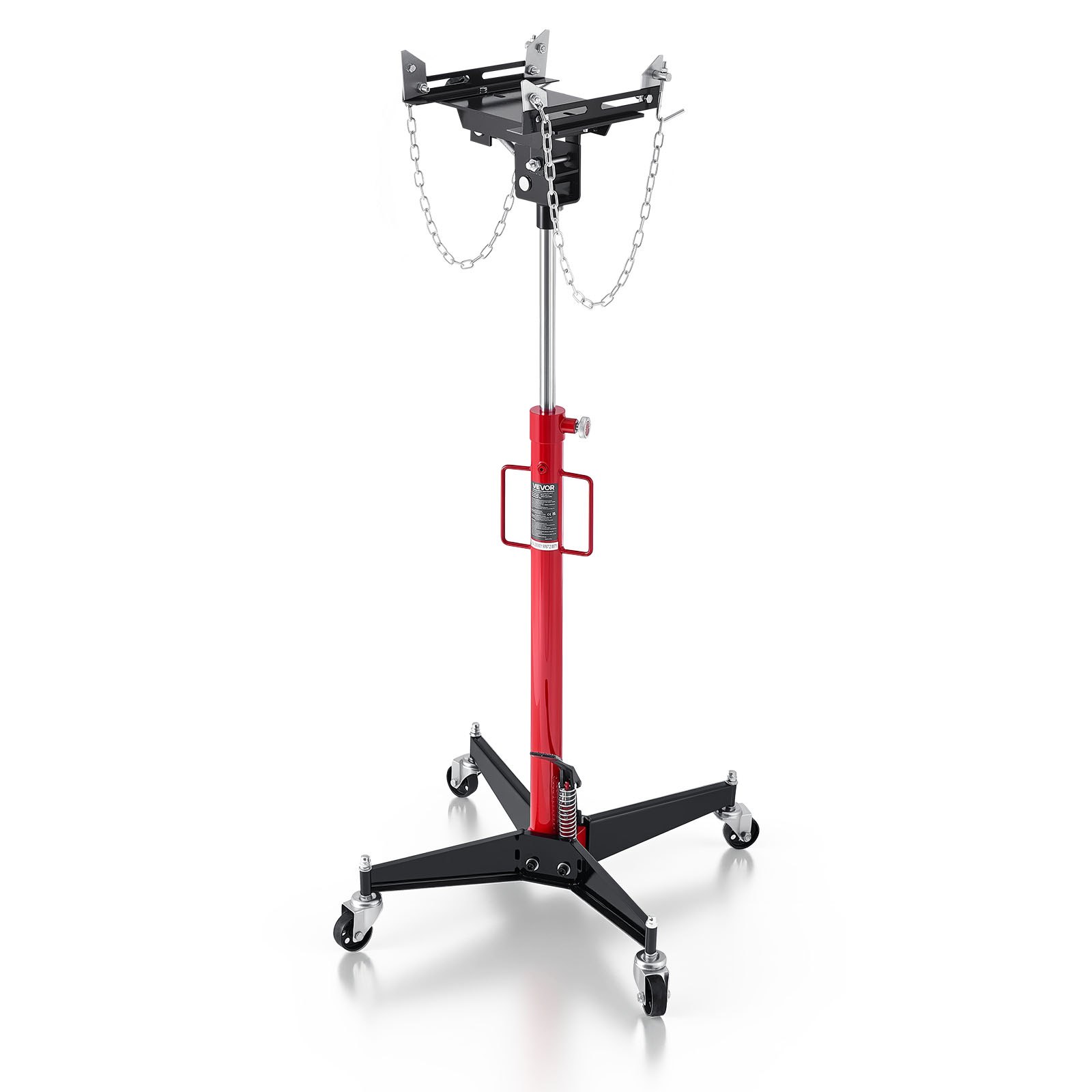 VEVOR hydraulischer Wagenheber Getriebeheber mit 500 kg Hubkapazität, Teleskop-Getriebeheber mit Pedal, 360°-Schwenkrad, 127-202 cm Hubhöhe, Hebezeug für Garage / Werkstatt Rot + Schwarz