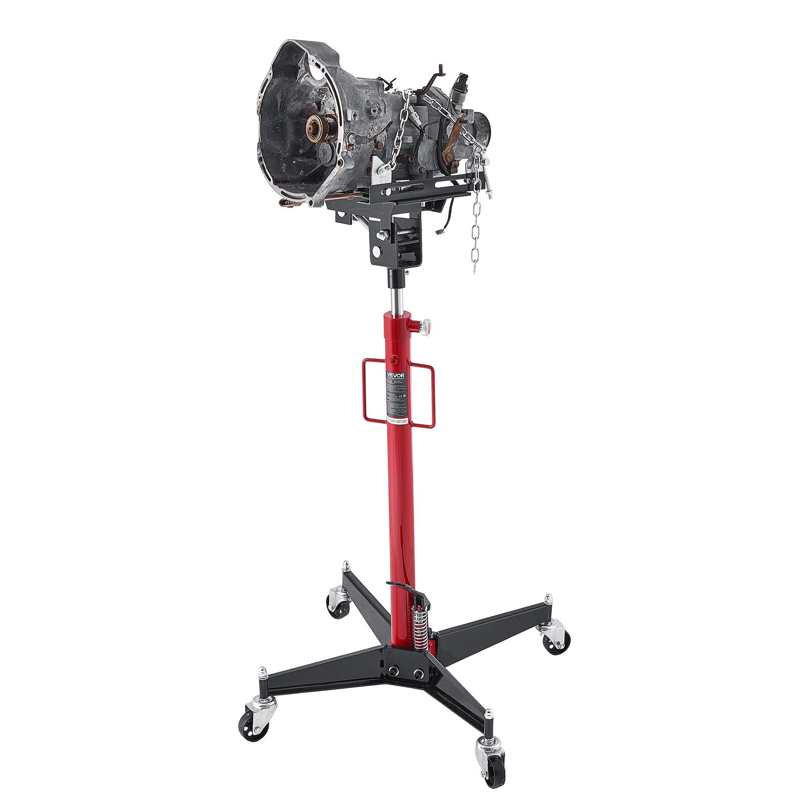 VEVOR hydraulischer Wagenheber Getriebeheber mit 500 kg Hubkapazität, Teleskop-Getriebeheber mit Pedal, 360°-Schwenkrad, 127-202 cm Hubhöhe, Hebezeug für Garage / Werkstatt Rot + Schwarz