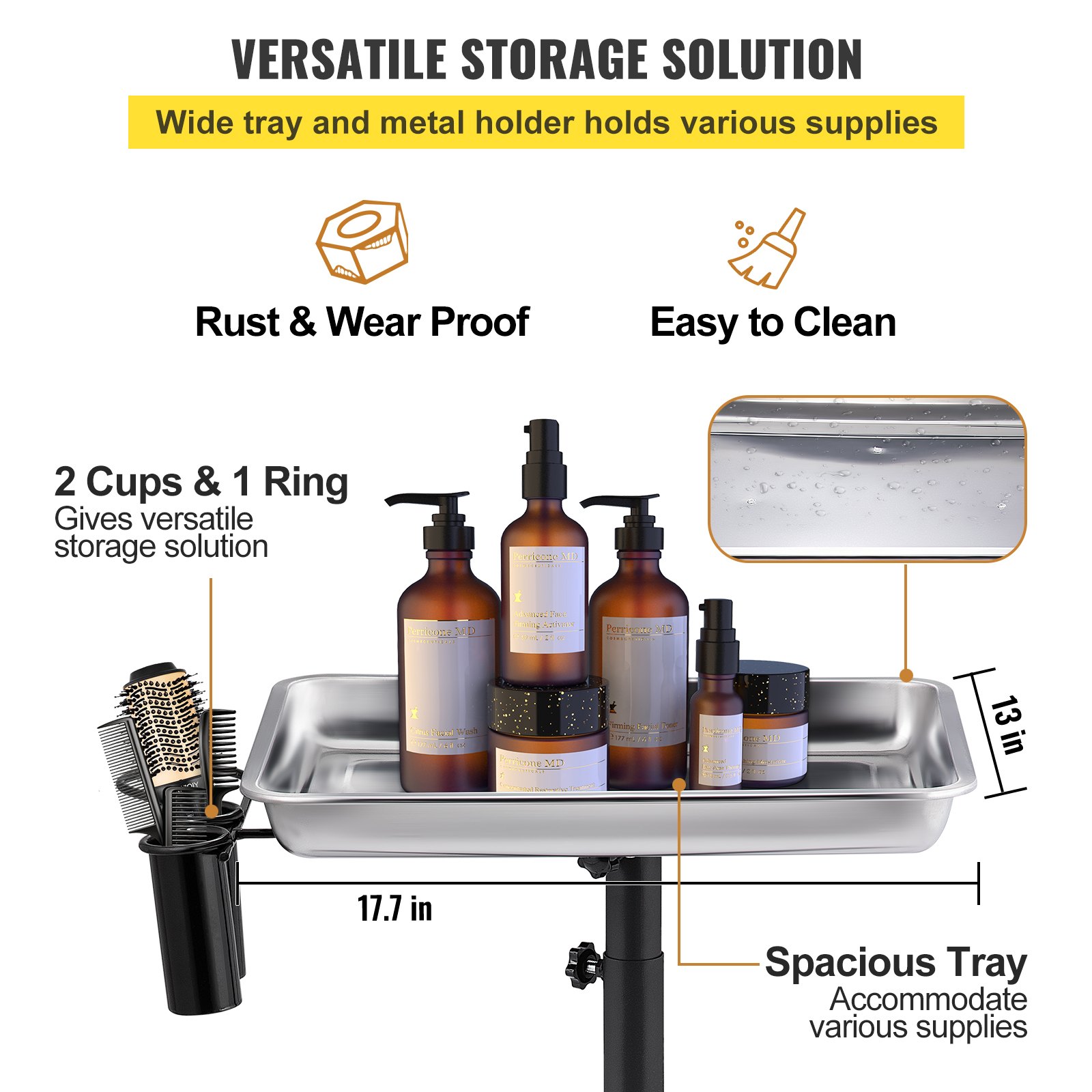 VEVOR Edelstahl Laborwagen Rollwagen Einstellbarer Servierwagen Transportwagen