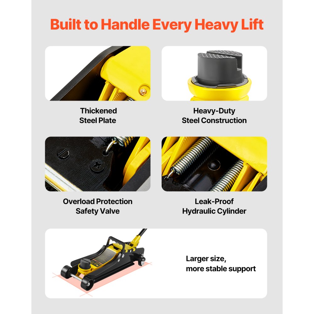 VEVOR hydraulic trolley jack, 2.5 t lifting capacity scissor jack, 85-380 mm height range hydraulic jack single piston jack, car jack for family cars, trucks, SUVs
