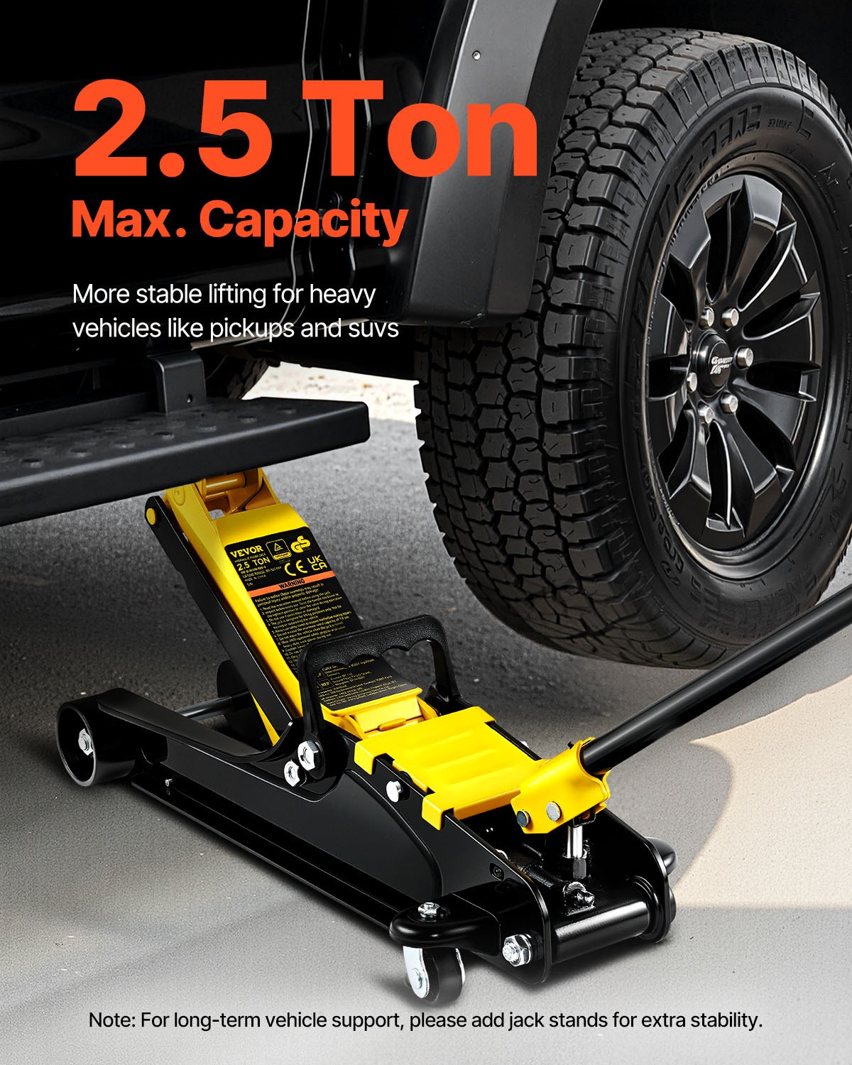 VEVOR hydraulic trolley jack, 2.5 t lifting capacity scissor jack, 85-380 mm height range hydraulic jack single piston jack, car jack for family cars, trucks, SUVs