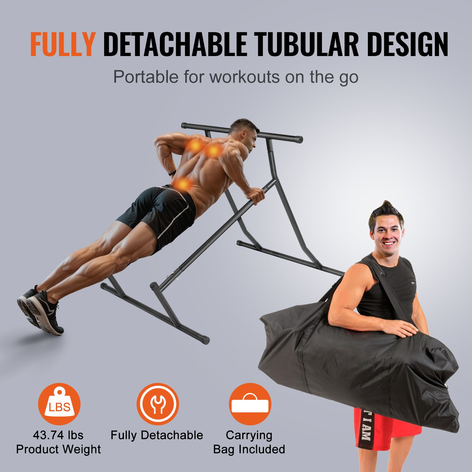 VEVOR Power Tower Dip-Station, Höhenverstellbarer Klimmzugstangenständer mit 2 Ebenen, Multifunktionales Krafttrainingsgerät, Fitness-Dip-Bar-Station für Heim-Fitnessstudio, 100 kg Gewichtskapazität