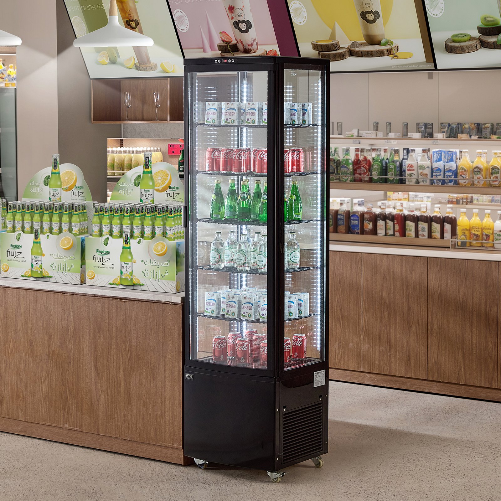 VEVOR Kühlvitrine Kühlschrankvitrine Gebäckvitrine Bäckereivitrine 278 L, 5-stufiger kommerzieller Kühlvitrinenschrank mit LED-Beleuchtung & TURBO-Kühlung & frostfreie Luftkühlung für Café