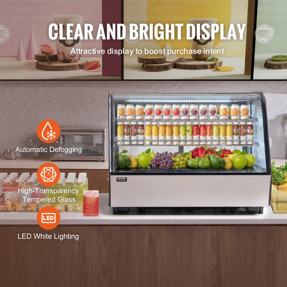 VEVOR Refrigerated Display Case, 146 L, 2-Tier Commercial Refrigerated Display Cabinet with LED Lighting, TURBO Cooling, and Frost-Free Air Cooling for Cafes