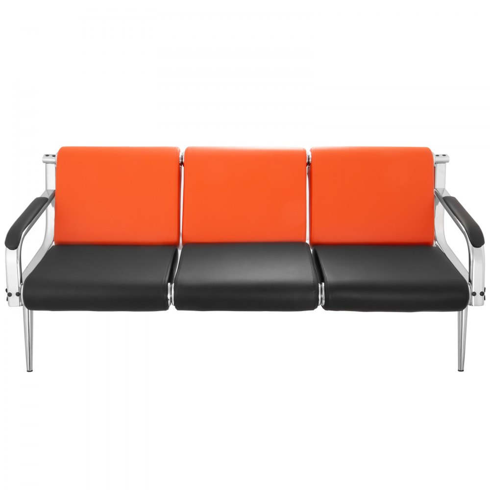 Wartezimmerbank Sitzbank Wartezimmer 3-Sitz-Wartebank + 2 Stühle aus PU Leder schwarz und orange