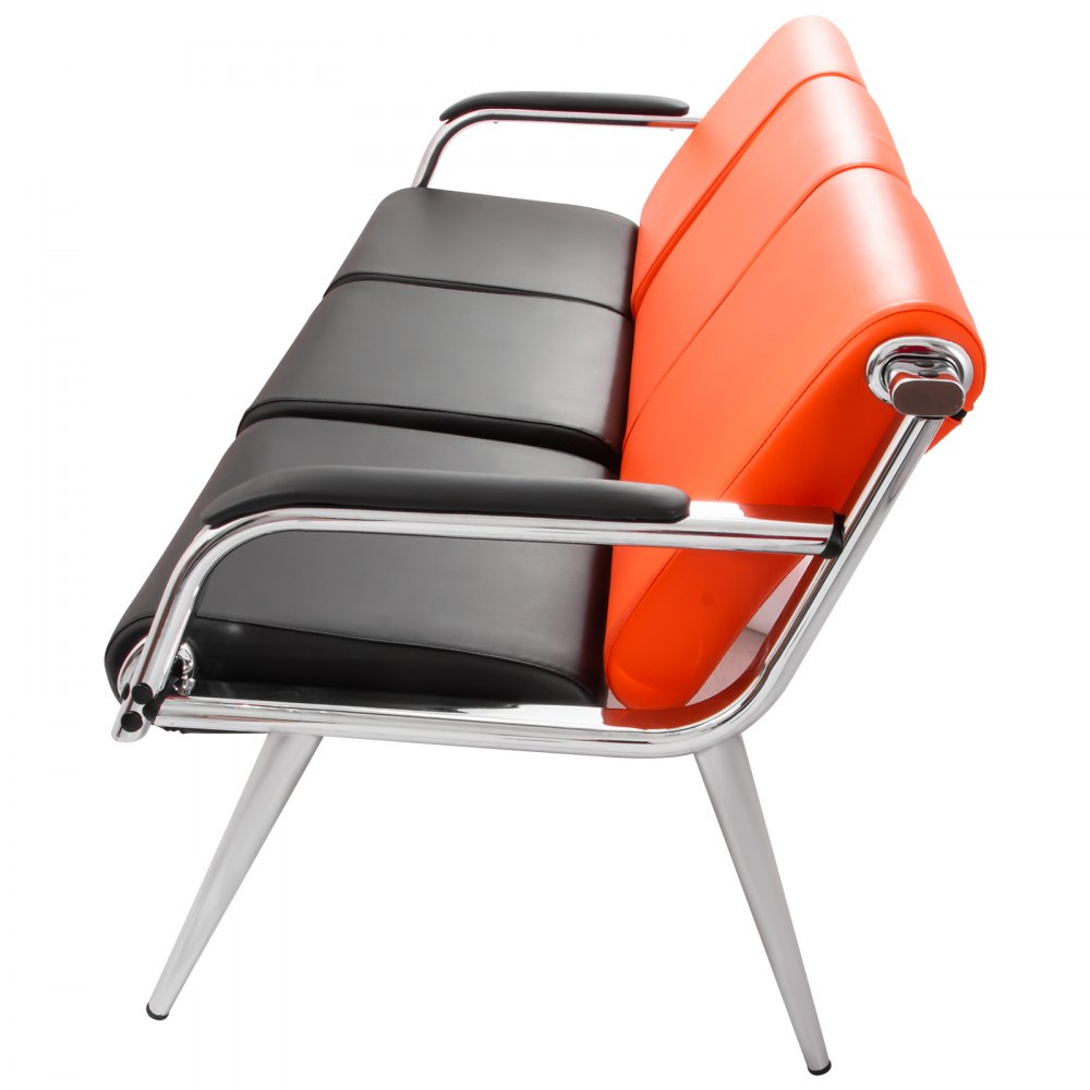 Wartezimmerbank Sitzbank Wartezimmer 3-Sitz-Wartebank + 2 Stühle aus PU Leder schwarz und orange