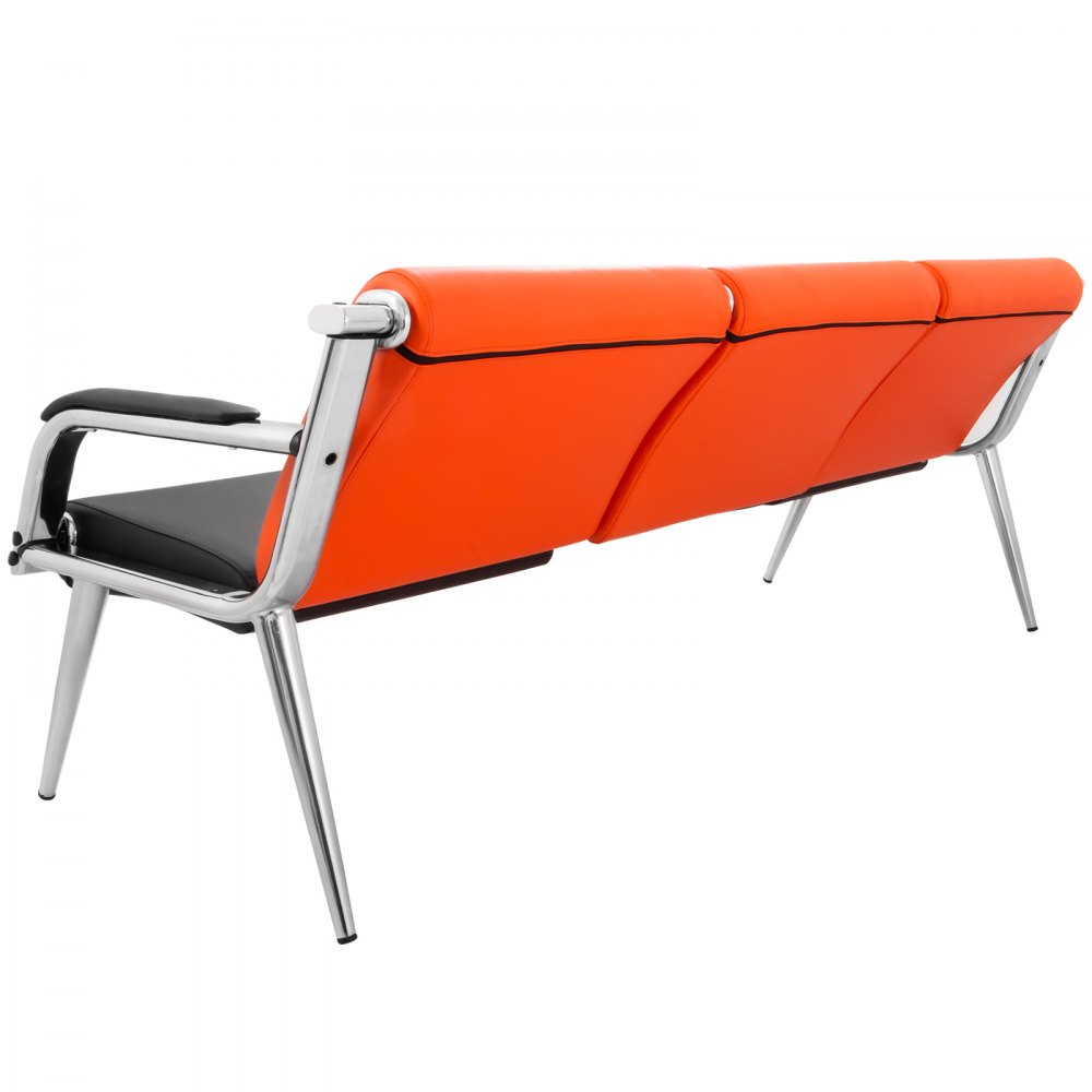 Wartezimmerbank Sitzbank Wartezimmer 3-Sitz-Wartebank + 2 Stühle aus PU Leder schwarz und orange
