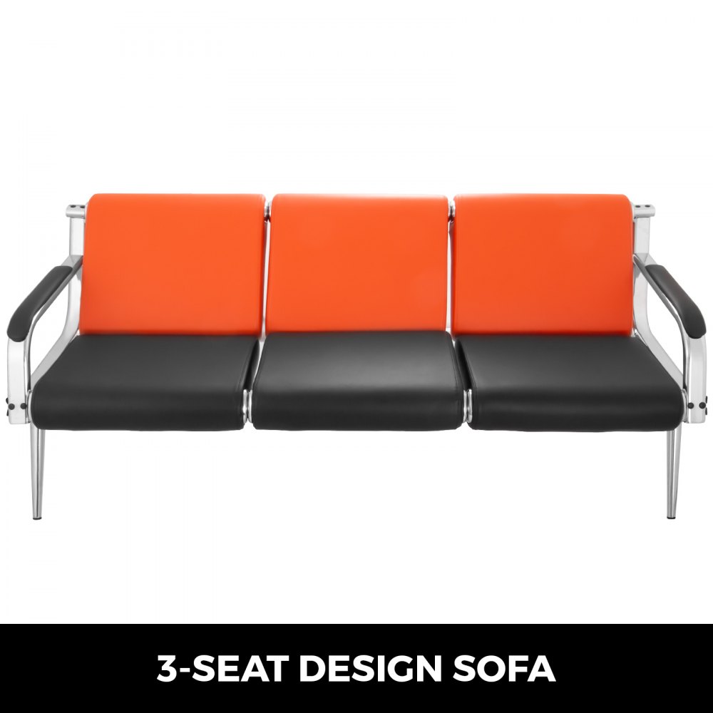 Wartezimmerbank Sitzbank Wartezimmer 3-Sitz-Wartebank + 2 Stühle aus PU Leder schwarz und orange