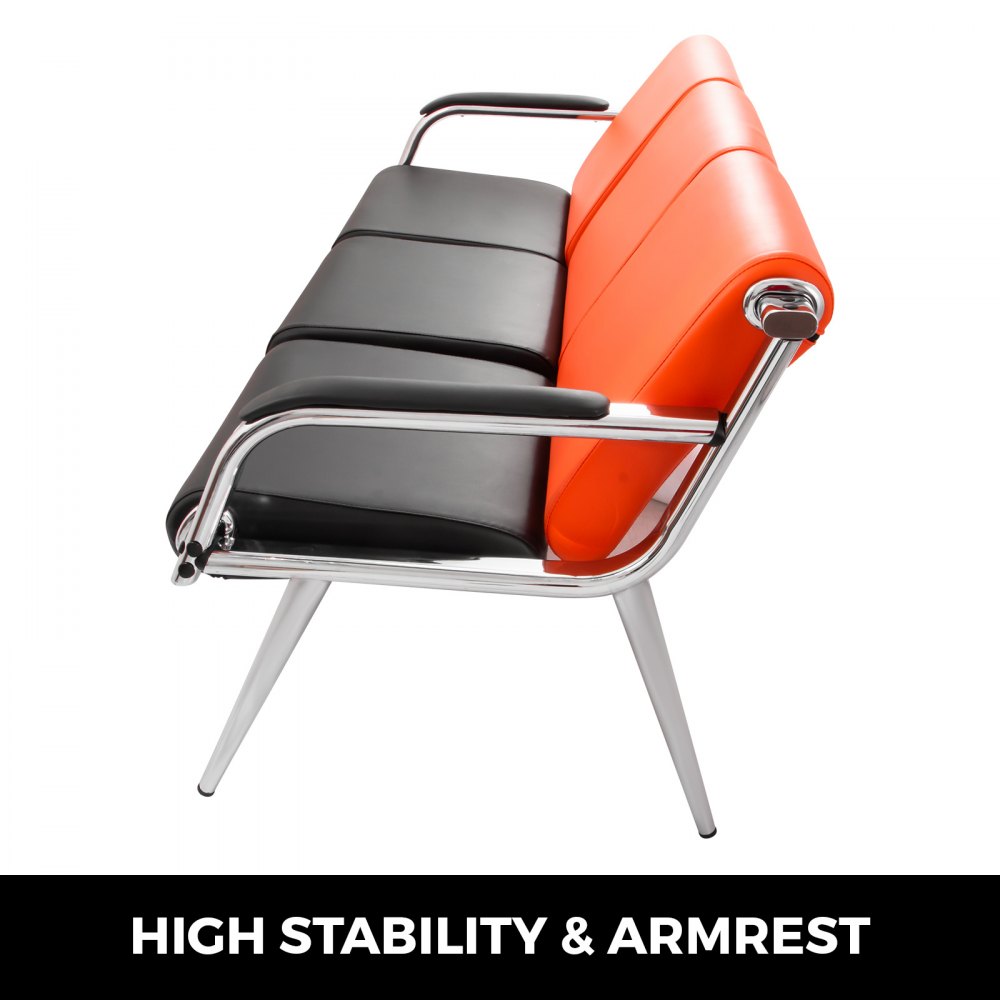 Wartezimmerbank Sitzbank Wartezimmer 3-Sitz-Wartebank + 2 Stühle aus PU Leder schwarz und orange
