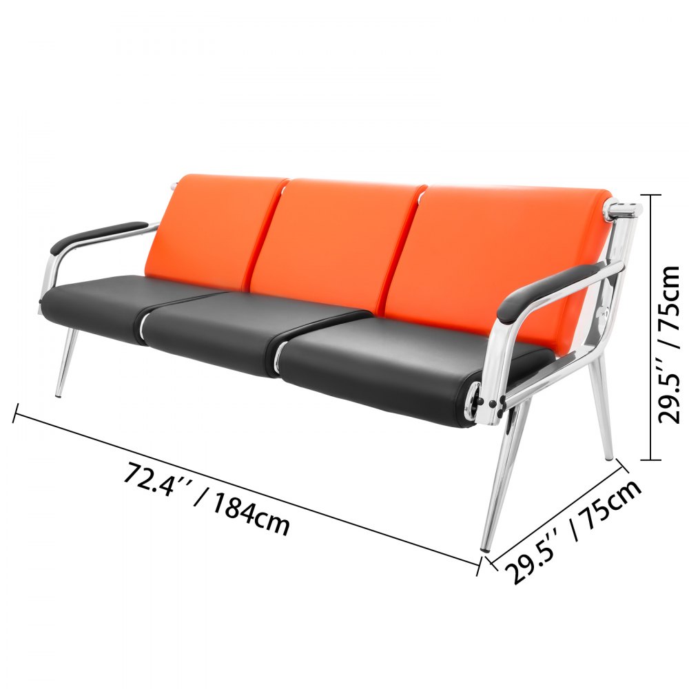 Wartezimmerbank Sitzbank Wartezimmer 3-Sitz-Wartebank + 2 Stühle aus PU Leder schwarz und orange