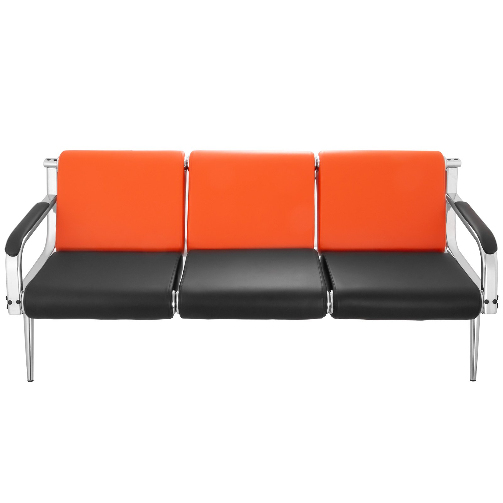 Wartezimmerbank Sitzbank Wartezimmer 3-Sitz-Wartebank + 2 Stühle aus PU Leder schwarz und orange