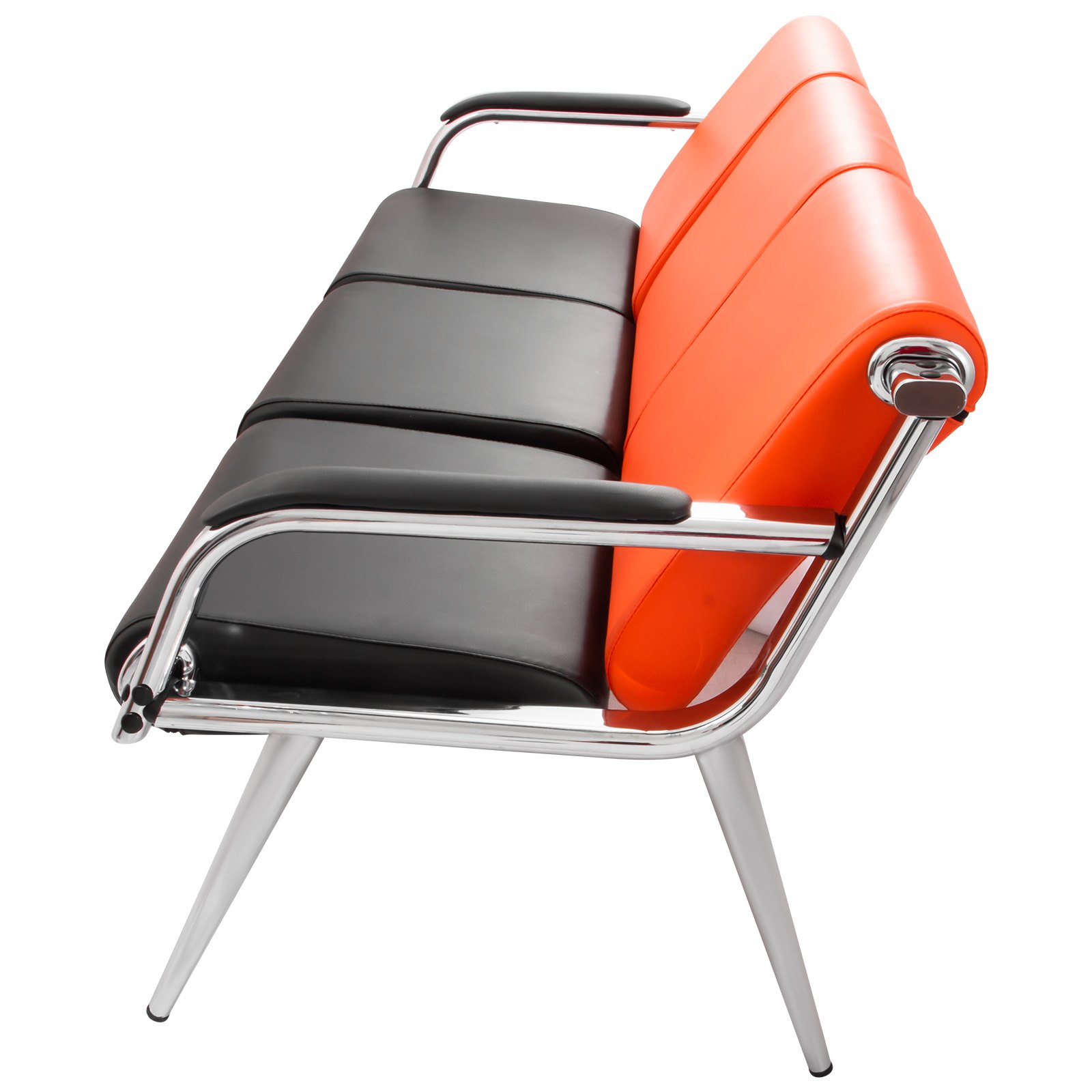 Wartezimmerbank Sitzbank Wartezimmer 3-Sitz-Wartebank + 2 Stühle aus PU Leder schwarz und orange