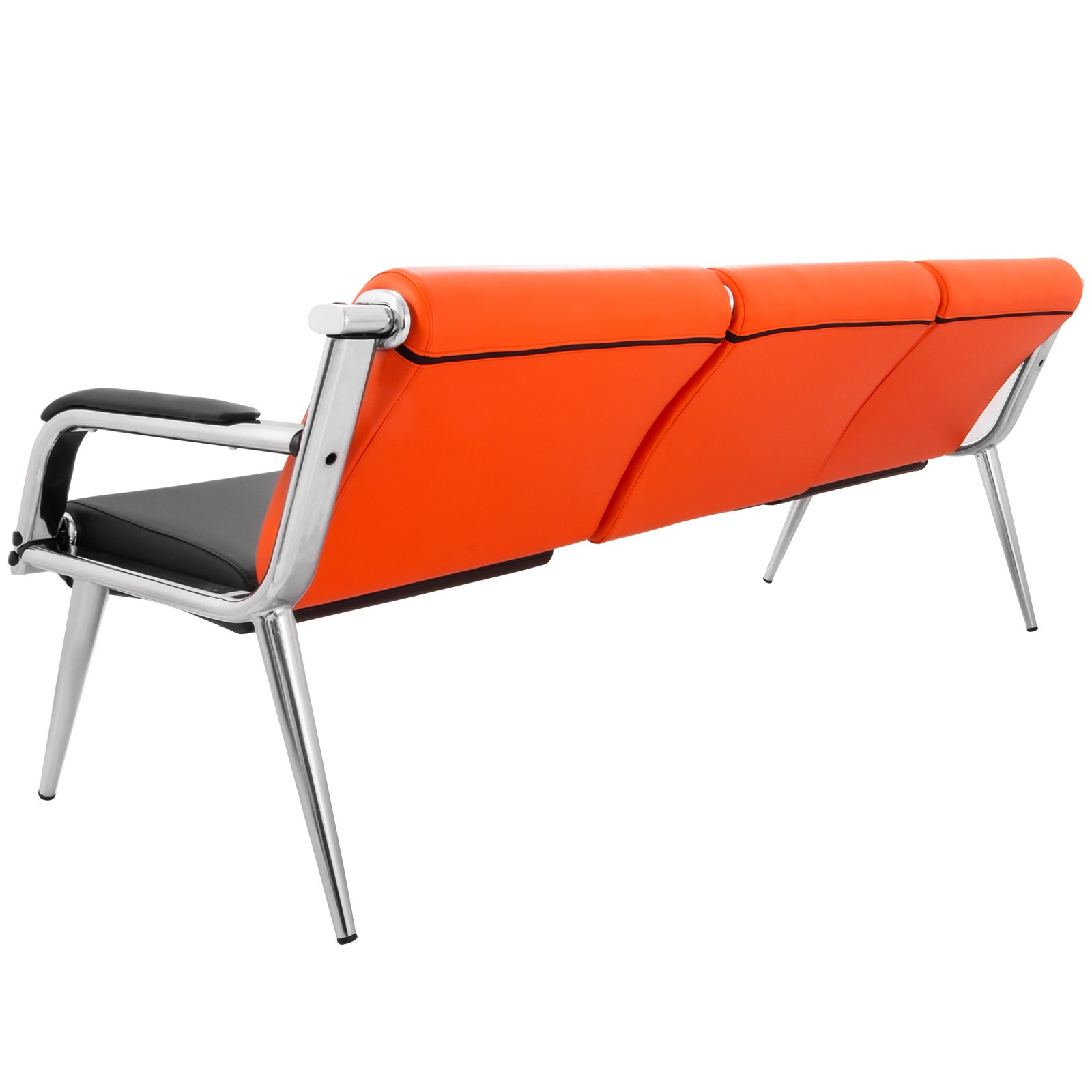 Wartezimmerbank Sitzbank Wartezimmer 3-Sitz-Wartebank + 2 Stühle aus PU Leder schwarz und orange