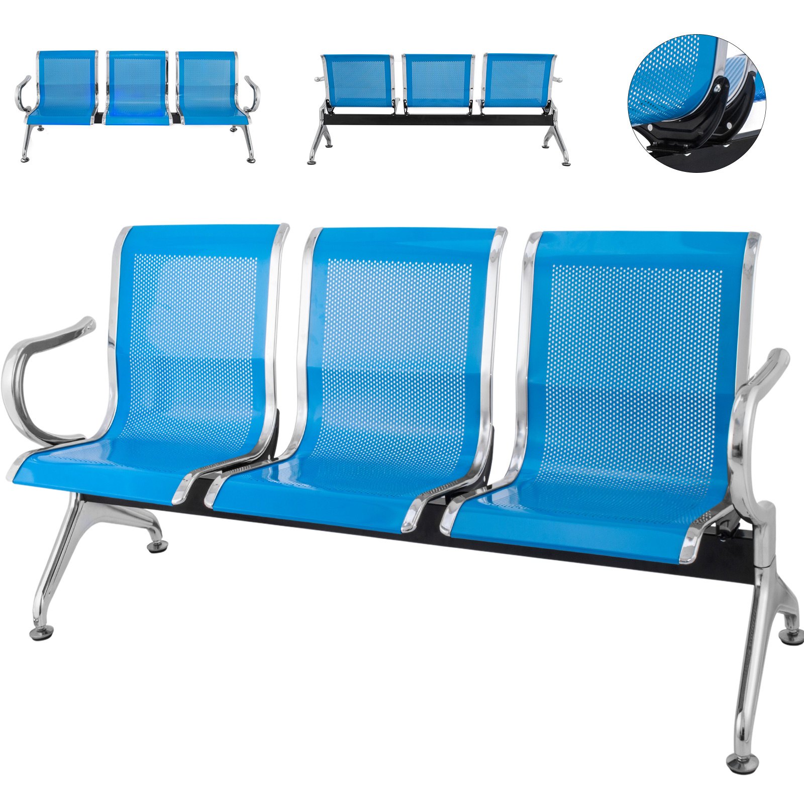3-Sitzer Wartezimmer Stuhl Flughafen Büro Rezeption Salon Bank blaue Möbel