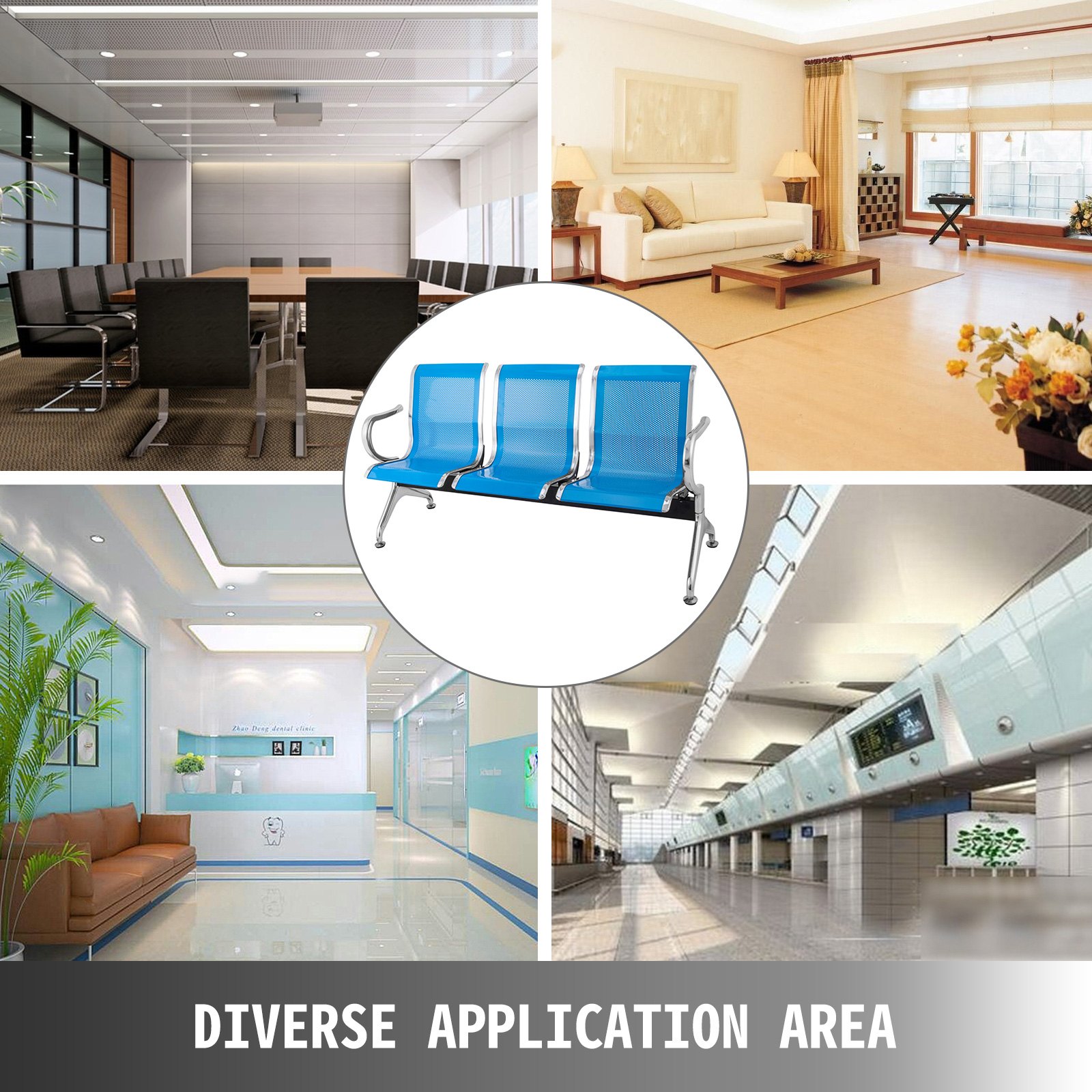 3-Sitzer Wartezimmer Stuhl Flughafen Büro Rezeption Salon Bank blaue Möbel