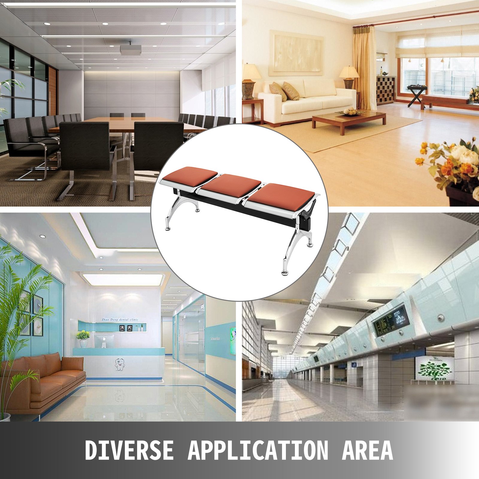 3er Wartebank Airport Metall/kunstleder Traversenbank Sitzbank Bank