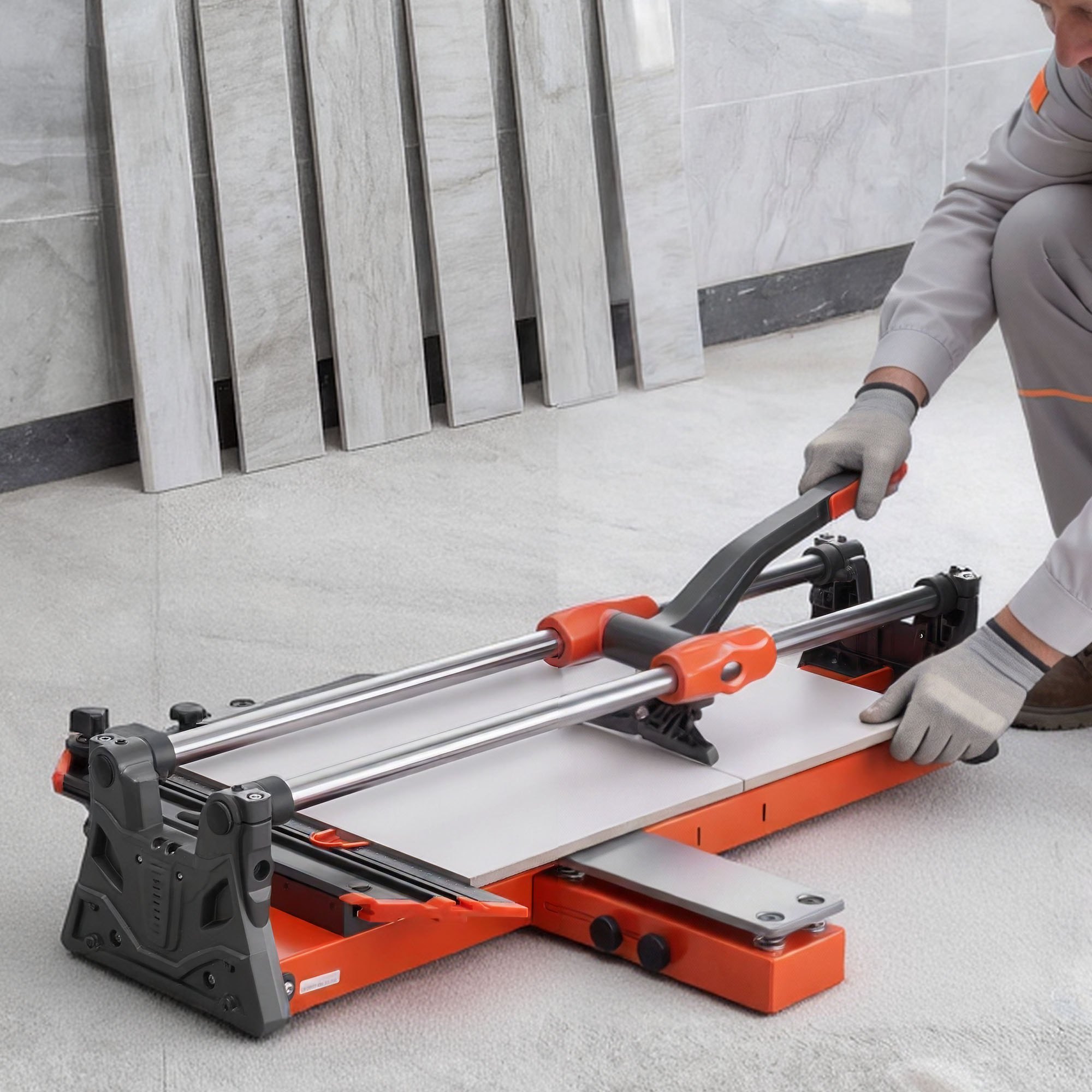 VEVOR Fliesenschneider 600 mm, Fliesenschneidmaschine mit Verschiebbarem Schneidkopf & Federbelasteter Basis, Winkelanschlag, Wolframkarbid-Trennscheibe, Ausrichthilfe, für Keramikfliesen