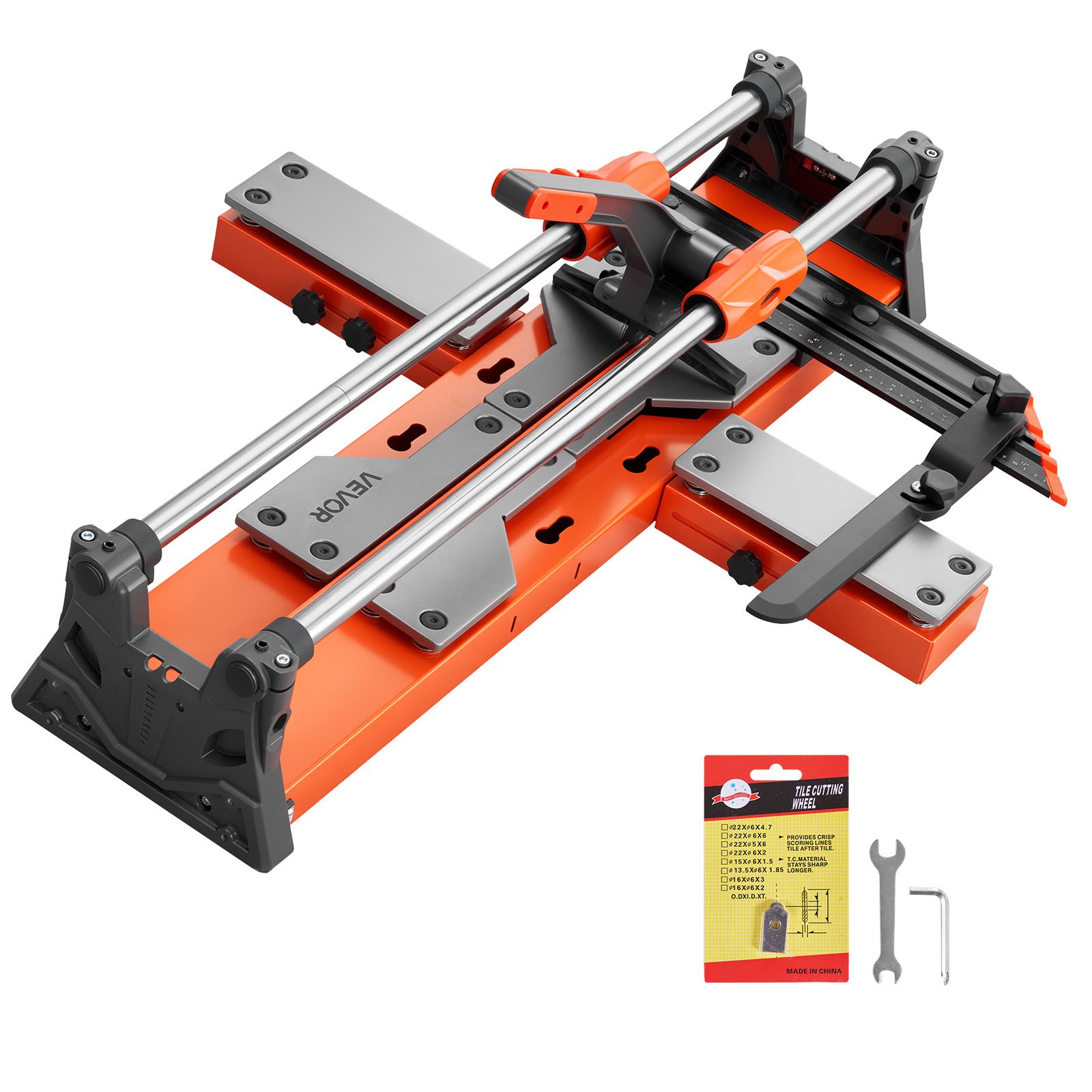 VEVOR Fliesenschneider 600 mm, Fliesenschneidmaschine mit Verschiebbarem Schneidkopf & Federbelasteter Basis, Winkelanschlag, Wolframkarbid-Trennscheibe, Ausrichthilfe, für Keramikfliesen