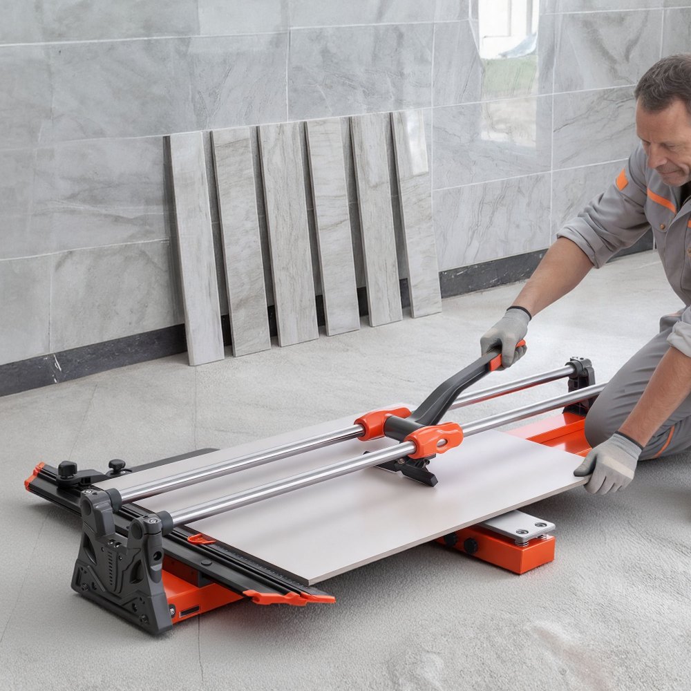 VEVOR Fliesenschneider 1000 mm, Fliesenschneidmaschine mit Verschiebbarem Schneidkopf & Federbelasteter Basis, Winkelanschlag, Wolframkarbid-Trennscheibe, Ausrichthilfe, für Keramikfliesen