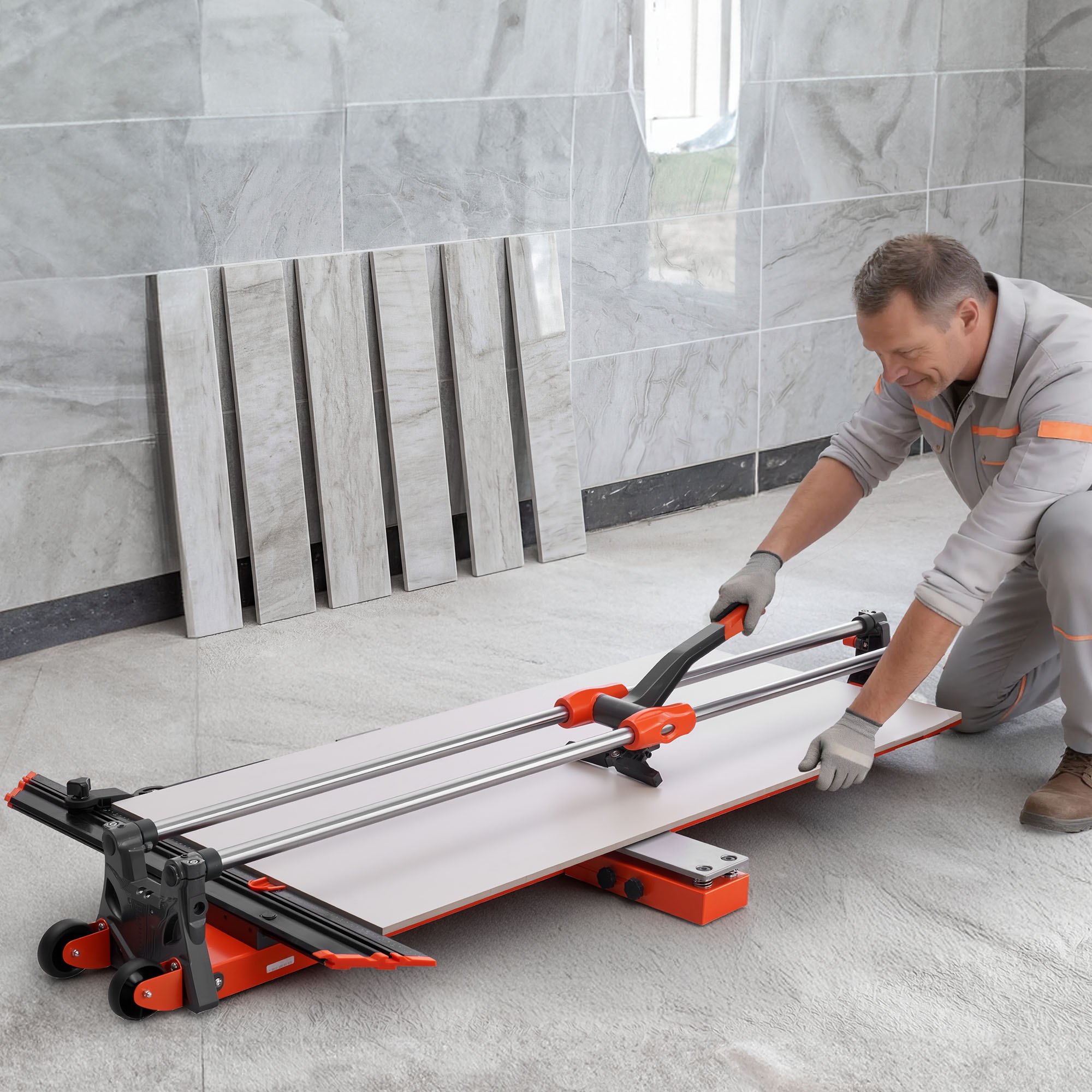 VEVOR Fliesenschneider 1200 mm, Fliesenschneidmaschine mit Verschiebbarem Schneidkopf & Federbelasteter Basis, Winkelanschlag, Wolframkarbid-Trennscheibe, Ausrichthilfe, für Keramikfliesen